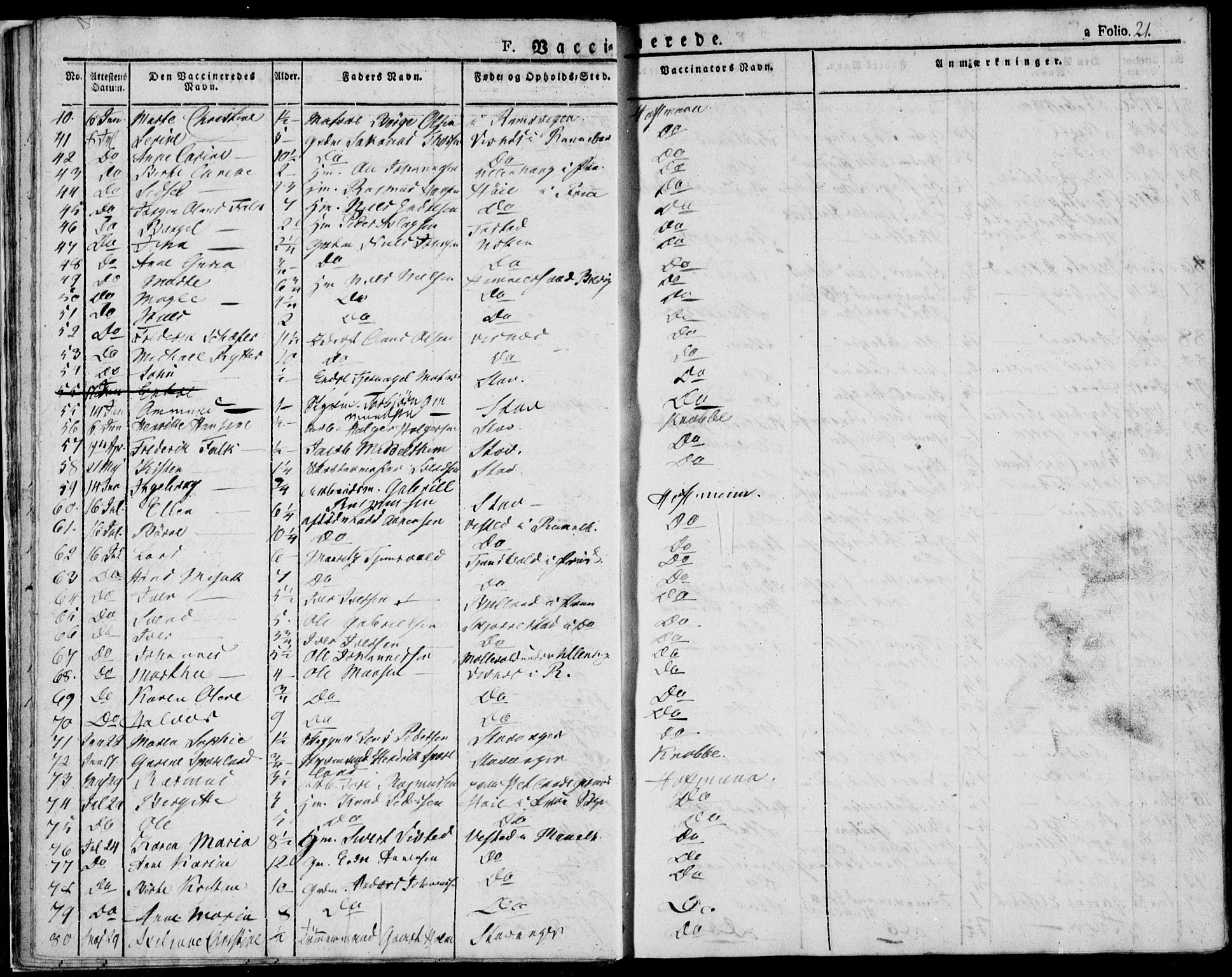 Domkirken sokneprestkontor, AV/SAST-A-101812/001/30/30BA/L0010: Parish register (official) no. A 10, 1821-1859, p. 21