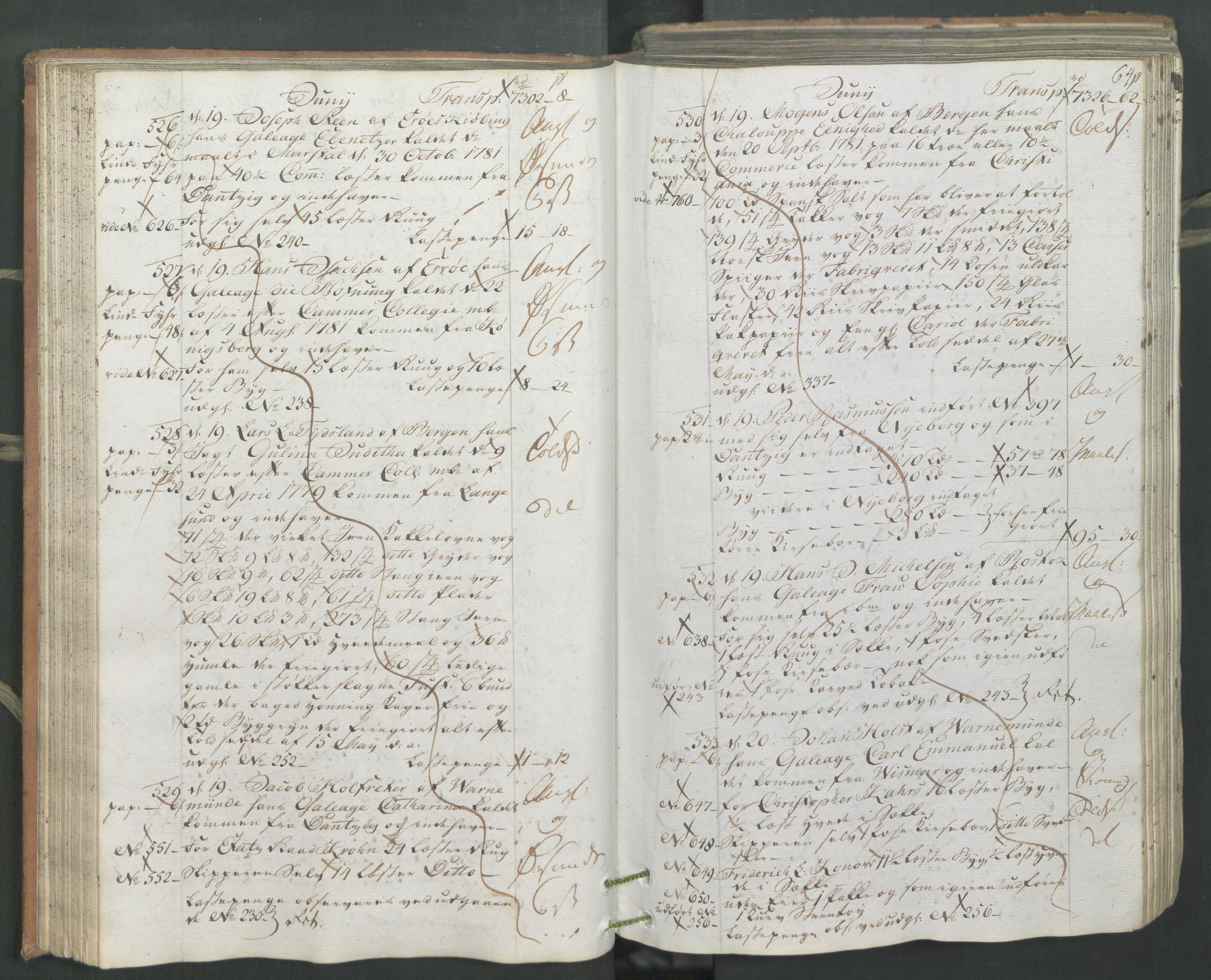 Generaltollkammeret, tollregnskaper, AV/RA-EA-5490/R26/L0222/0001: Tollregnskaper Bergen A / Inngående hovedtollbok, 1786, p. 63b-64a