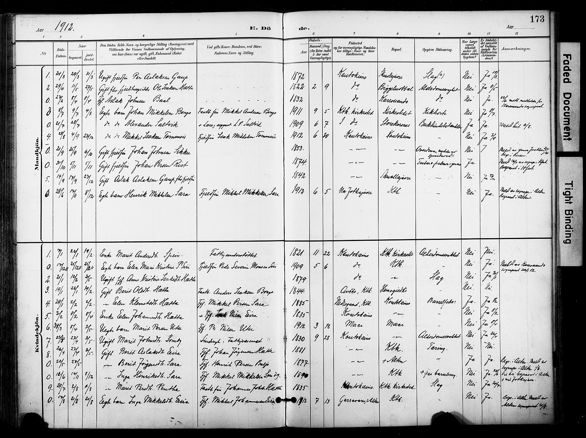 Kautokeino sokneprestembete, SATØ/S-1340/H/Ha/L0005.kirke: Parish register (official) no. 5, 1896-1916, p. 173