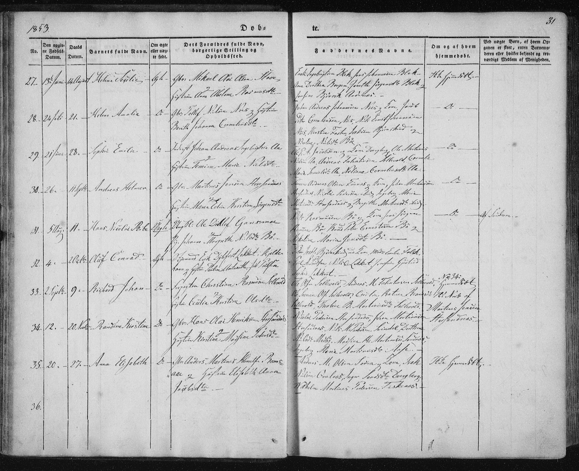 Ministerialprotokoller, klokkerbøker og fødselsregistre - Nordland, AV/SAT-A-1459/897/L1396: Parish register (official) no. 897A04, 1842-1866, p. 31