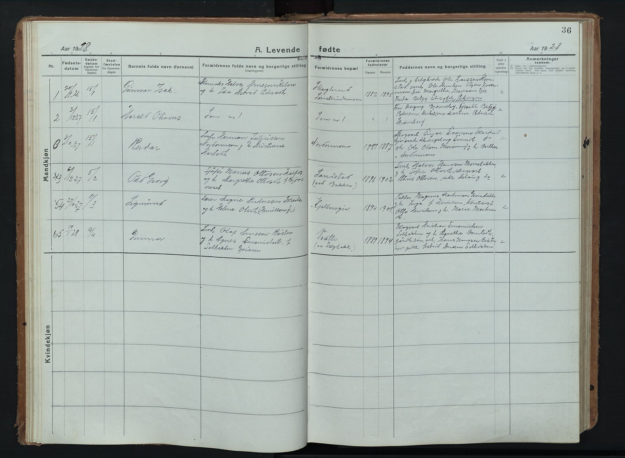 Åsnes prestekontor, AV/SAH-PREST-042/H/Ha/Hab/L0012: Parish register (copy) no. 12, 1921-1942, p. 36