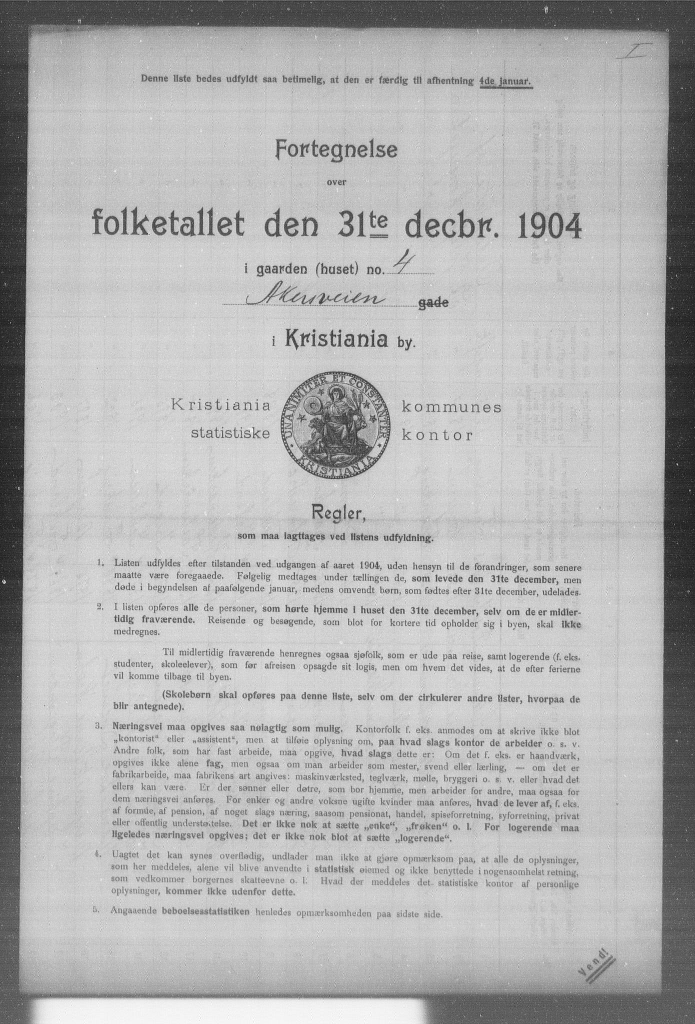 OBA, Municipal Census 1904 for Kristiania, 1904, p. 298