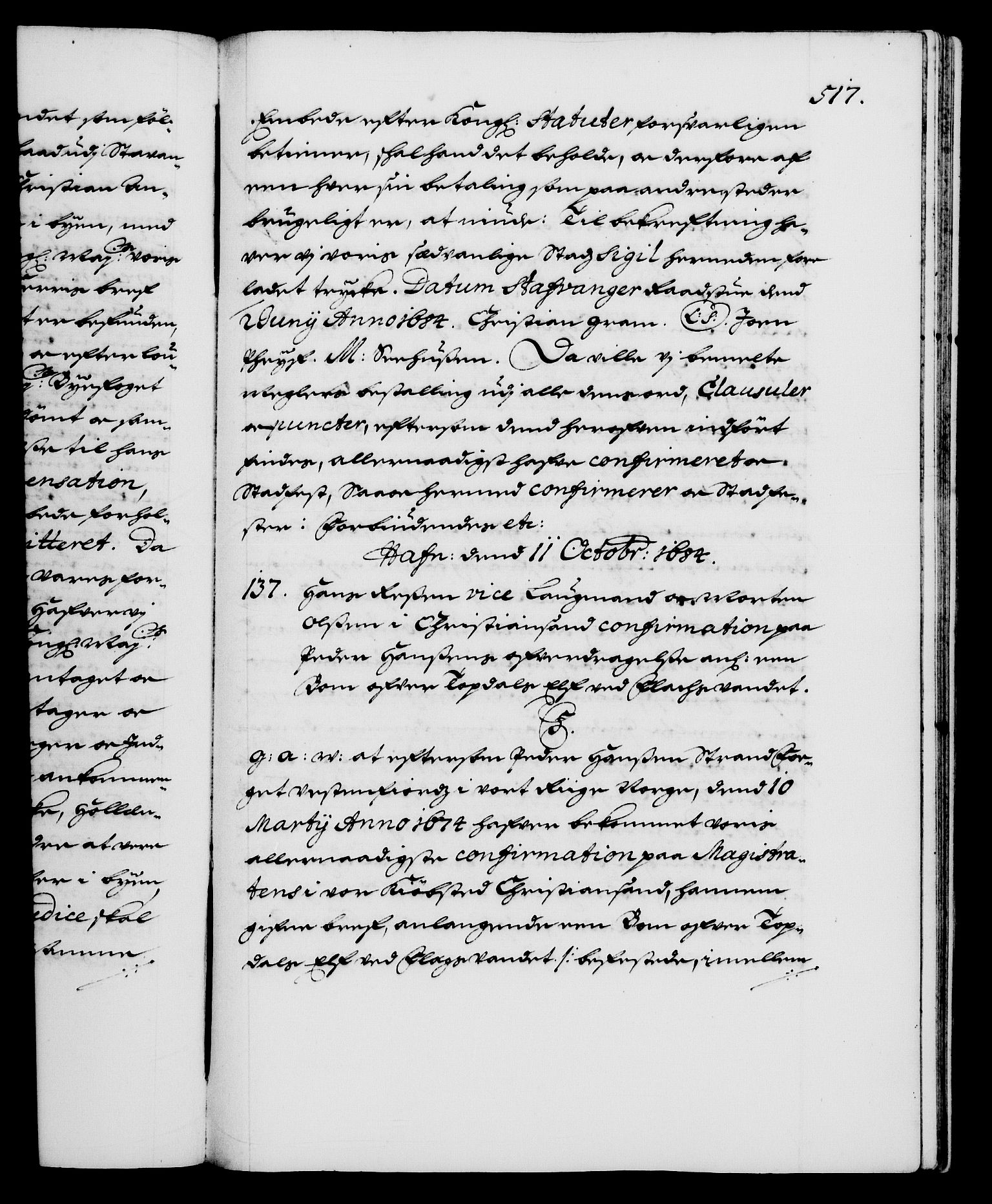 Danske Kanselli 1572-1799, AV/RA-EA-3023/F/Fc/Fca/Fcaa/L0013: Norske registre (mikrofilm), 1681-1684, p. 517a