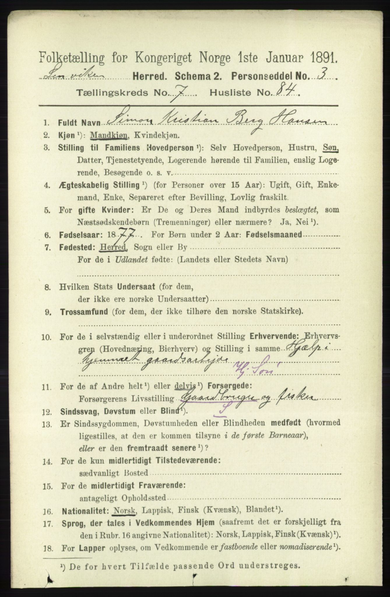 RA, 1891 census for 1931 Lenvik, 1891, p. 4302