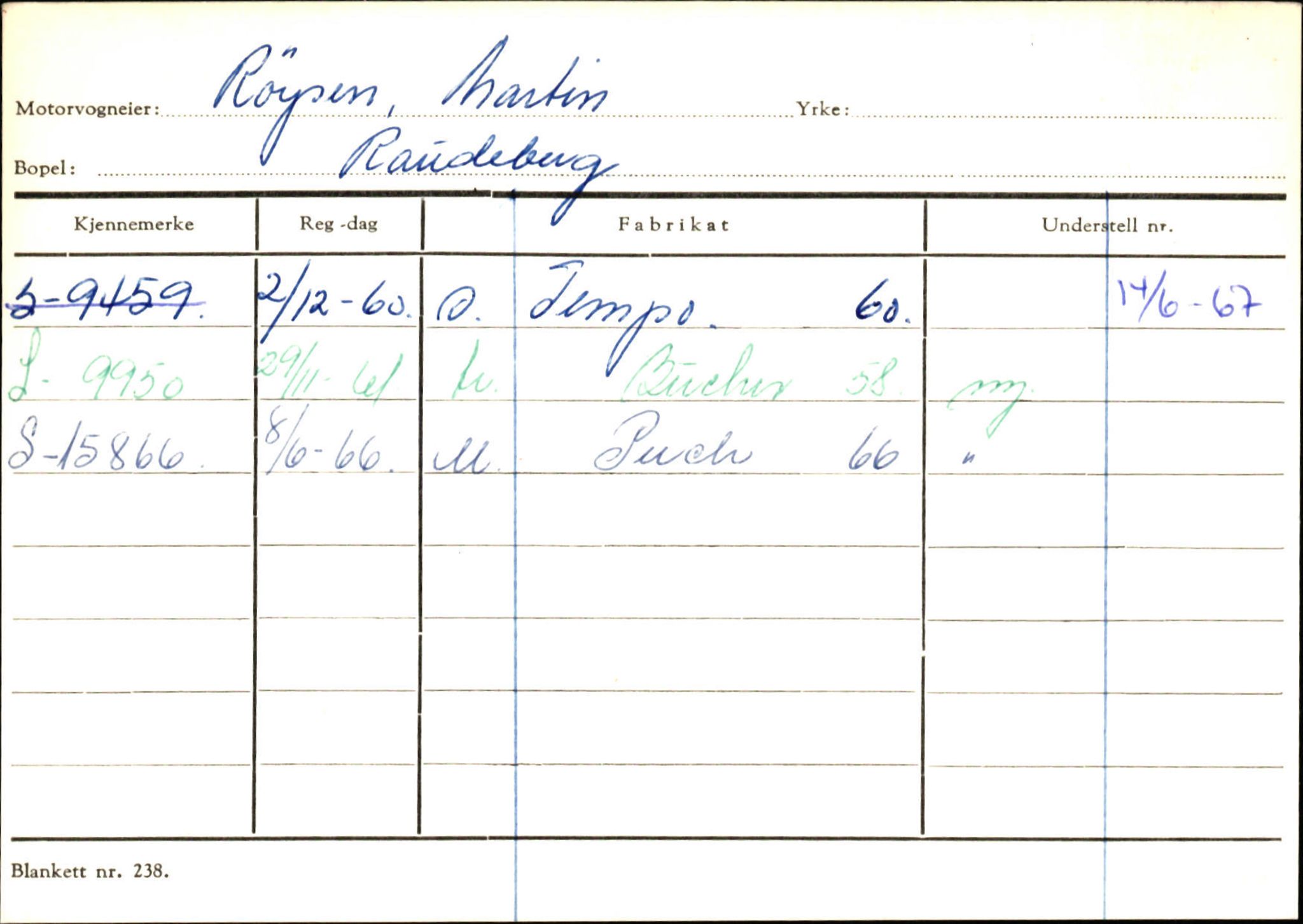 Statens vegvesen, Sogn og Fjordane vegkontor, SAB/A-5301/4/F/L0144: Registerkort Vågsøy A-R, 1945-1975, p. 2477