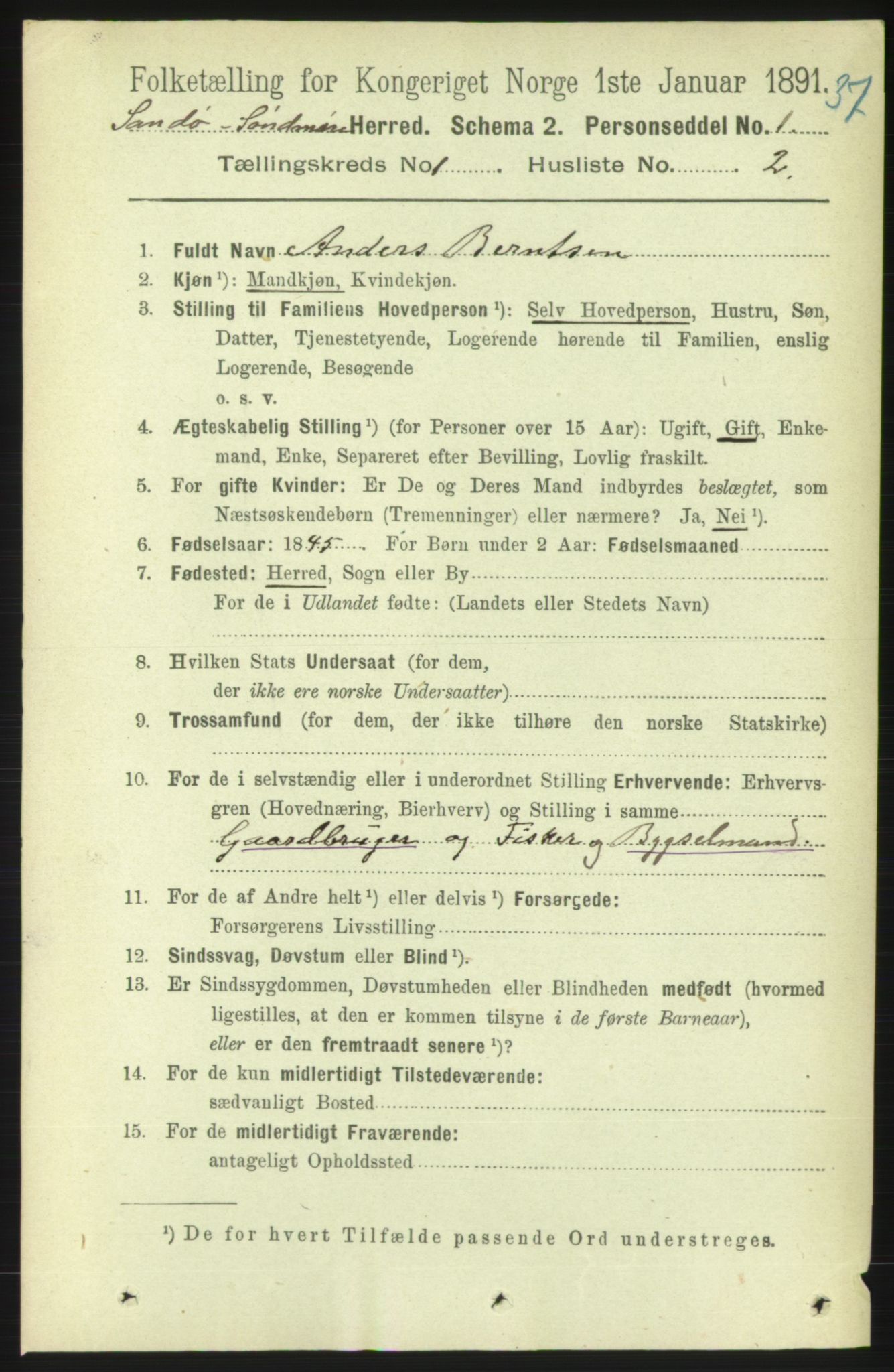 RA, 1891 census for 1514 Sande, 1891, p. 61