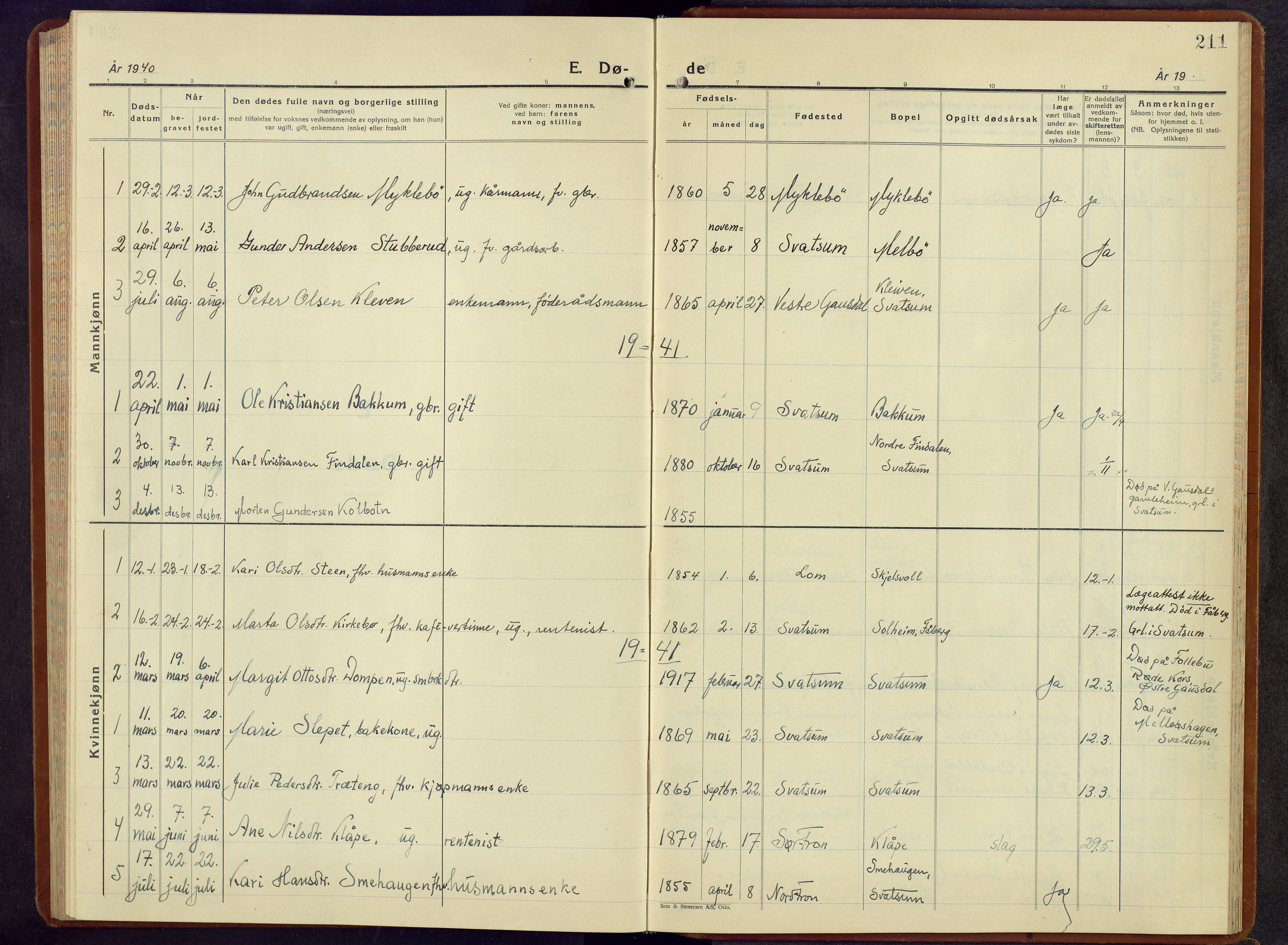 Vestre Gausdal prestekontor, AV/SAH-PREST-094/H/Ha/Hab/L0006: Parish register (copy) no. 6, 1940-1977, p. 211