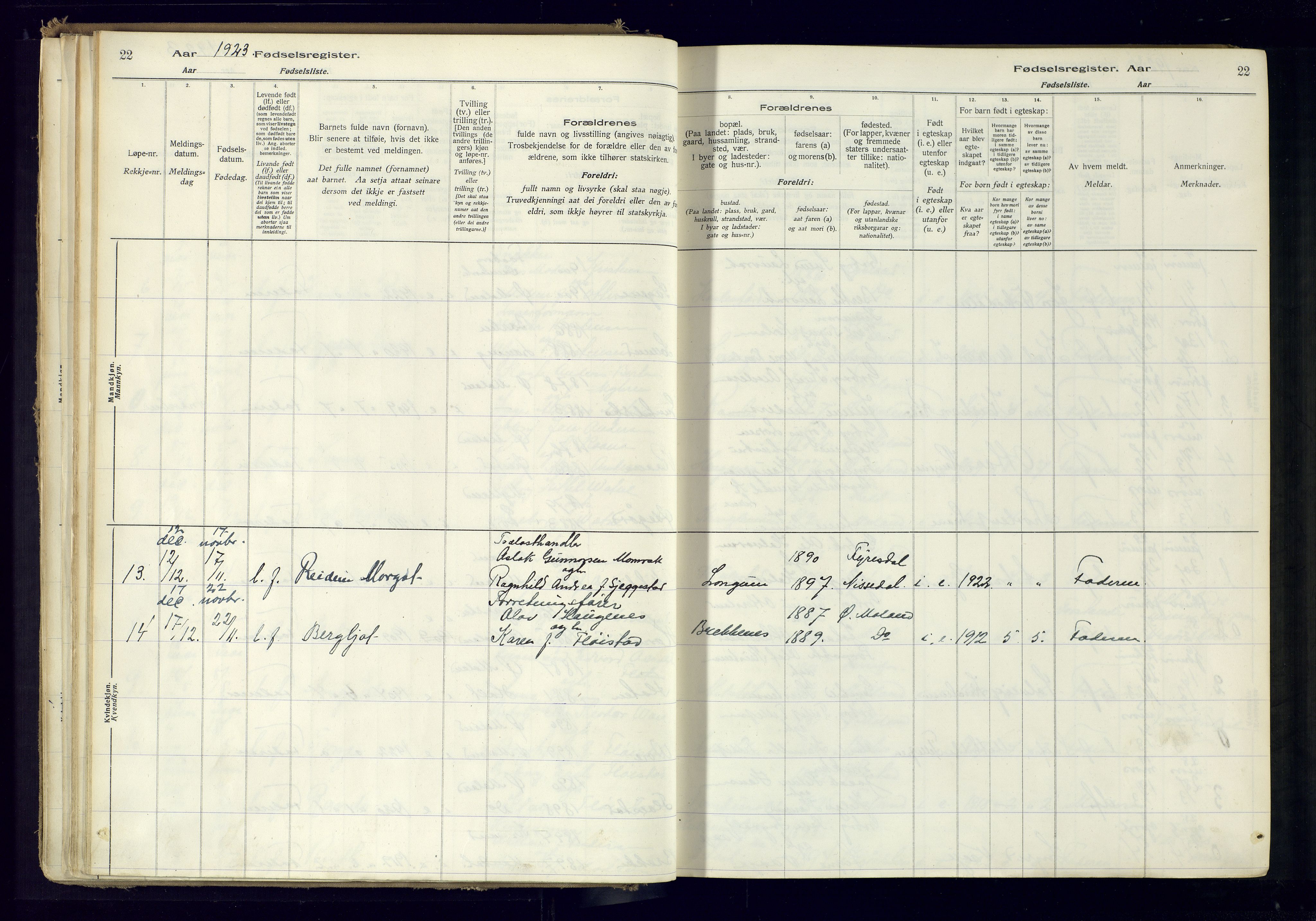 Austre Moland sokneprestkontor, AV/SAK-1111-0001/J/Ja/L0001: Birth register no. A-VI-25, 1916-1975, p. 22