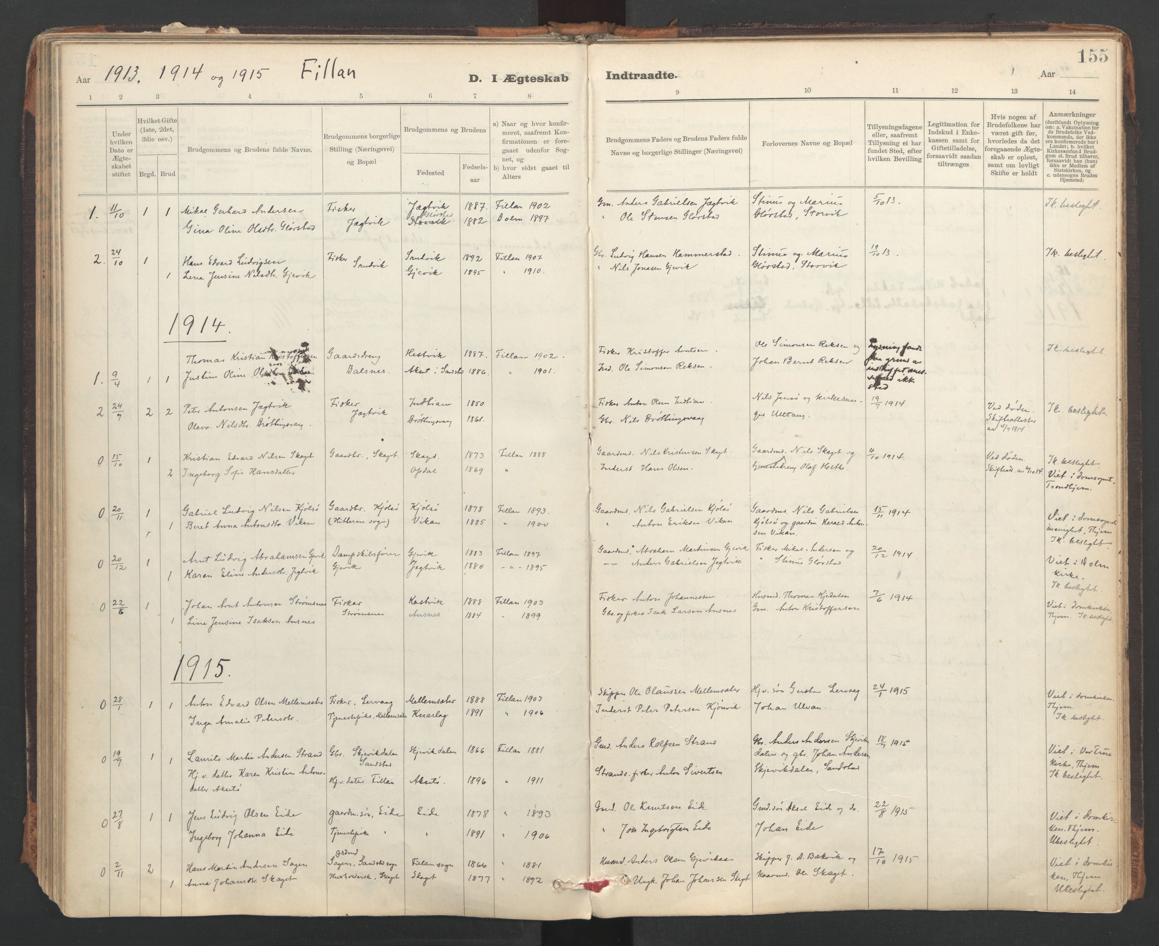 Ministerialprotokoller, klokkerbøker og fødselsregistre - Sør-Trøndelag, SAT/A-1456/637/L0559: Parish register (official) no. 637A02, 1899-1923, p. 155