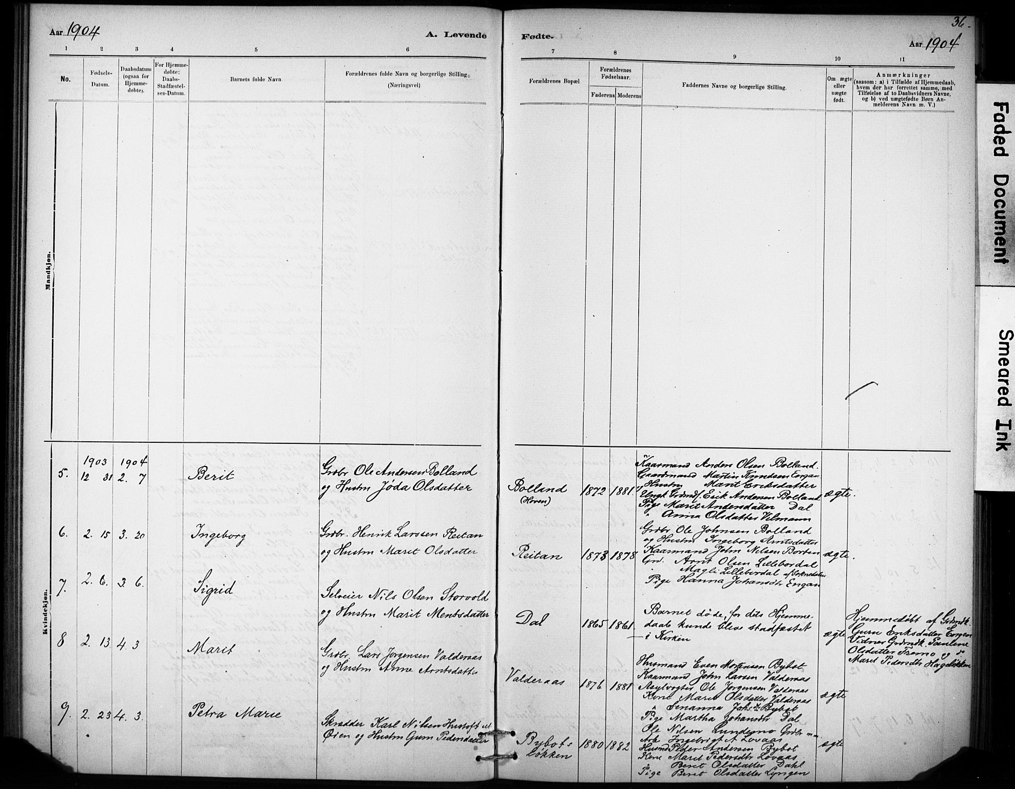 Ministerialprotokoller, klokkerbøker og fødselsregistre - Sør-Trøndelag, SAT/A-1456/693/L1119: Parish register (official) no. 693A01, 1887-1905, p. 36