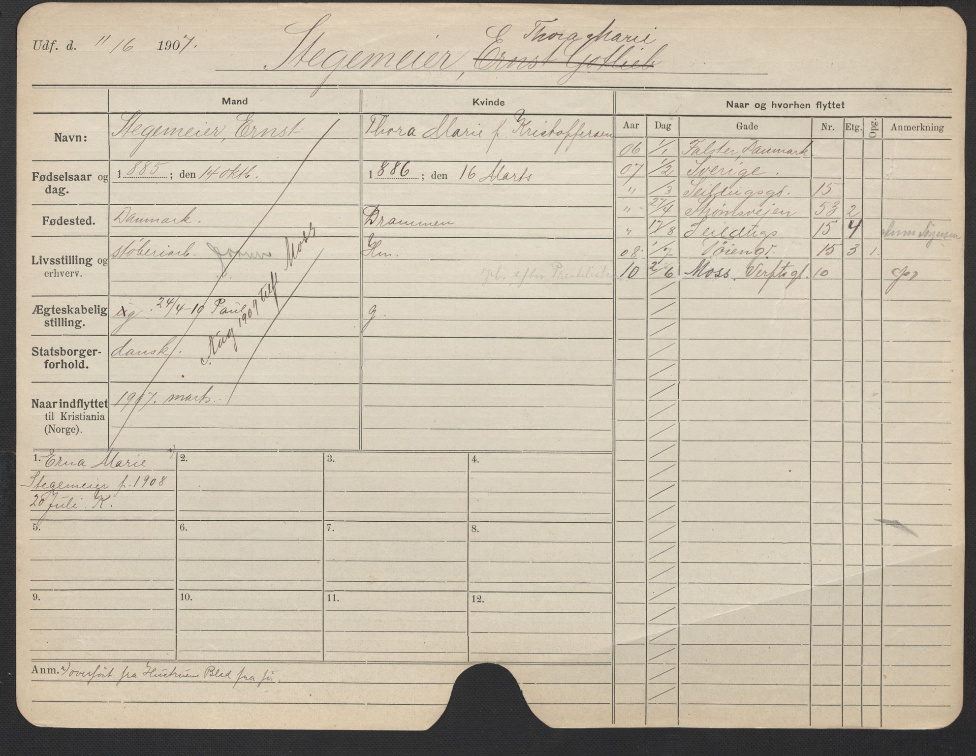 Oslo folkeregister, Registerkort, AV/SAO-A-11715/F/Fa/Fac/L0024: Kvinner, 1906-1914, p. 223a