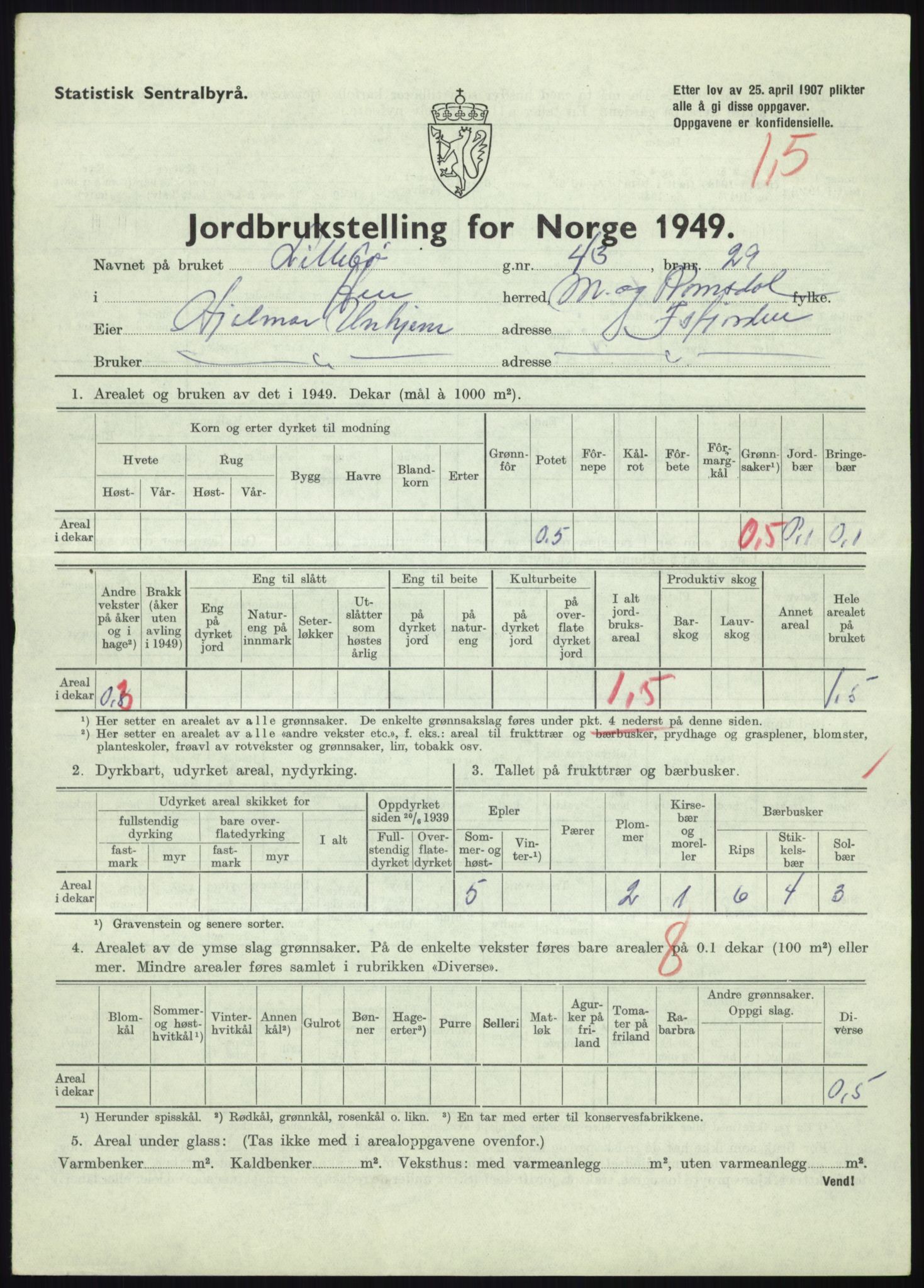 Statistisk sentralbyrå, Næringsøkonomiske emner, Jordbruk, skogbruk, jakt, fiske og fangst, AV/RA-S-2234/G/Gc/L0323: Møre og Romsdal: Grytten og Hen, 1949, p. 391