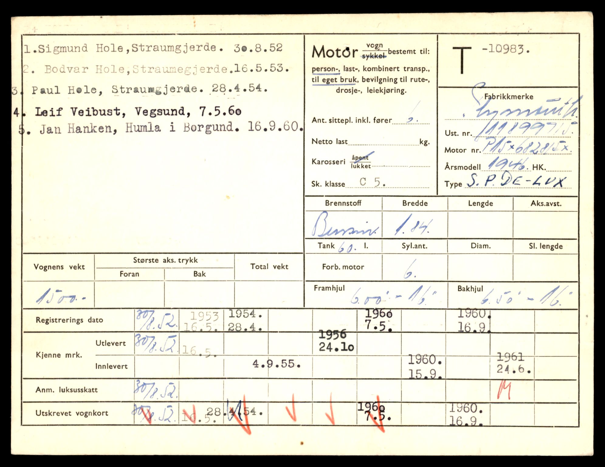 Møre og Romsdal vegkontor - Ålesund trafikkstasjon, AV/SAT-A-4099/F/Fe/L0025: Registreringskort for kjøretøy T 10931 - T 11045, 1927-1998, p. 1417