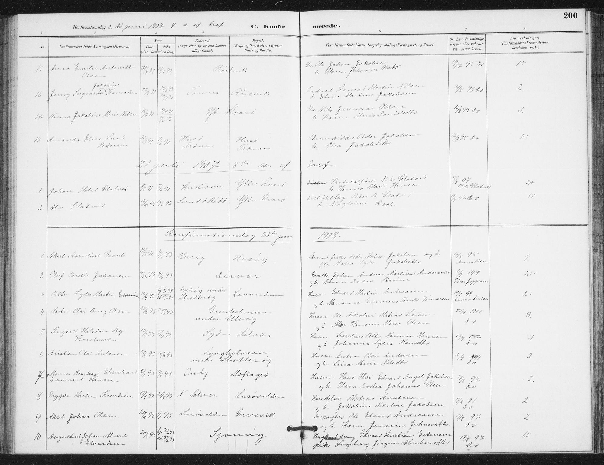 Ministerialprotokoller, klokkerbøker og fødselsregistre - Nordland, AV/SAT-A-1459/839/L0573: Parish register (copy) no. 839C03, 1892-1917, p. 200