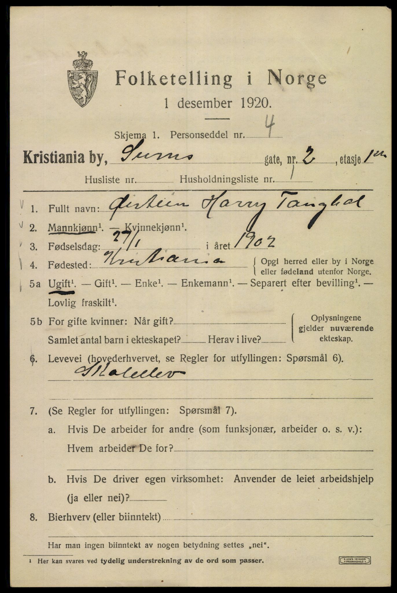 SAO, 1920 census for Kristiania, 1920, p. 553699