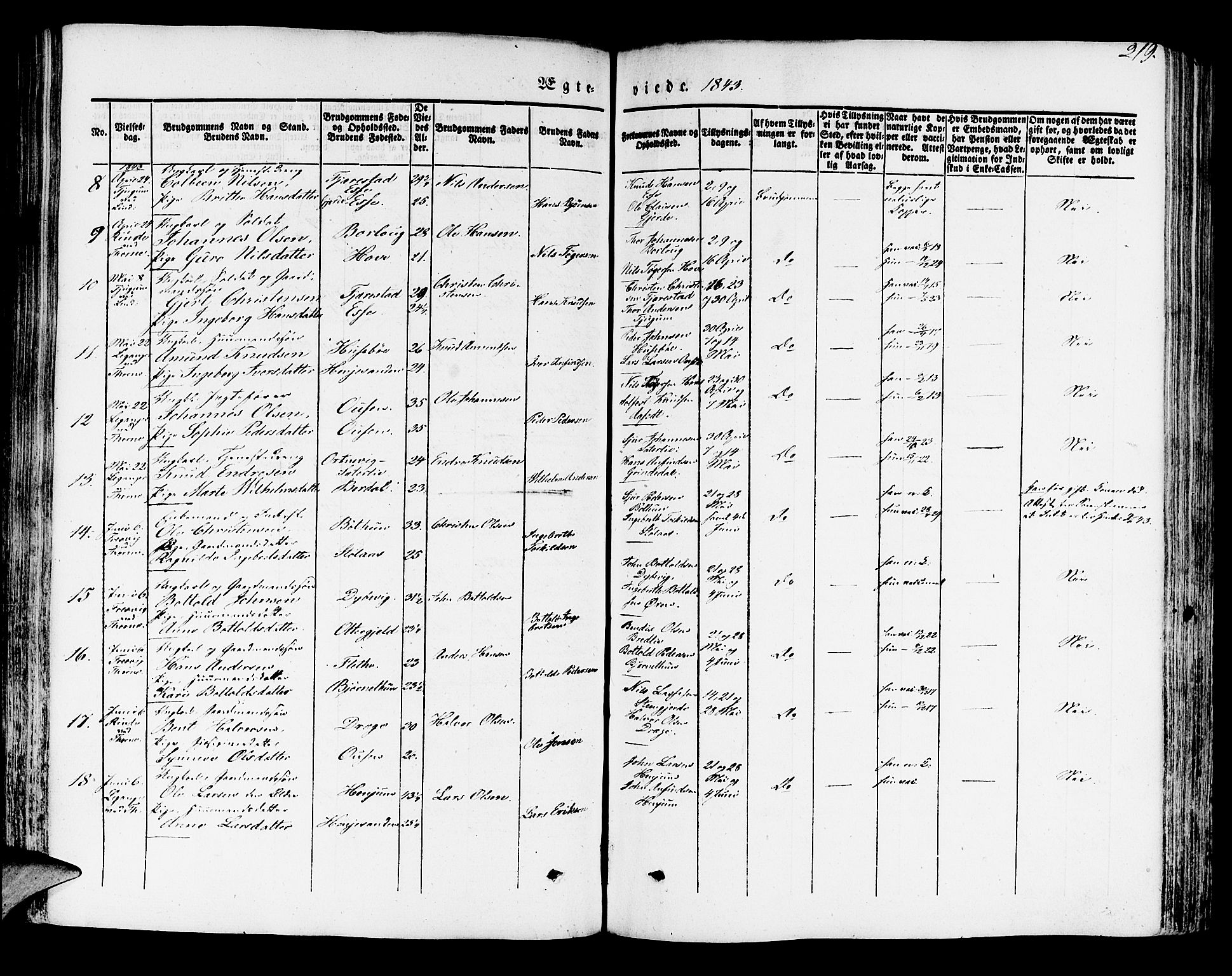 Leikanger sokneprestembete, AV/SAB-A-81001/H/Haa/Haaa/L0007: Parish register (official) no. A 7, 1838-1851, p. 219