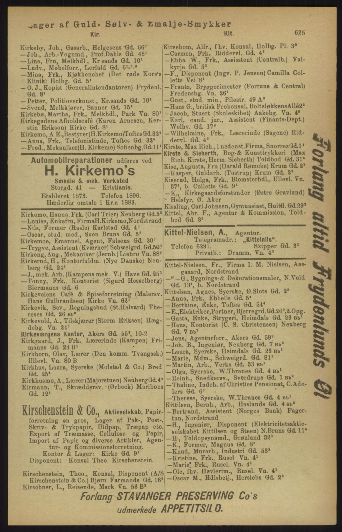 Kristiania/Oslo adressebok, PUBL/-, 1911, p. 625