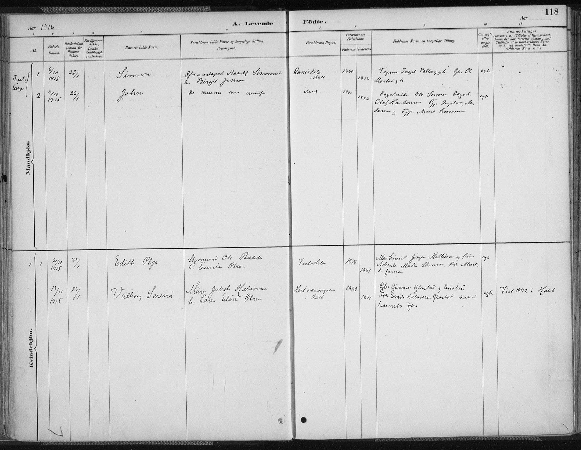 Tvedestrand sokneprestkontor, SAK/1111-0042/F/Fa/L0001: Parish register (official) no. A 1, 1885-1916, p. 118