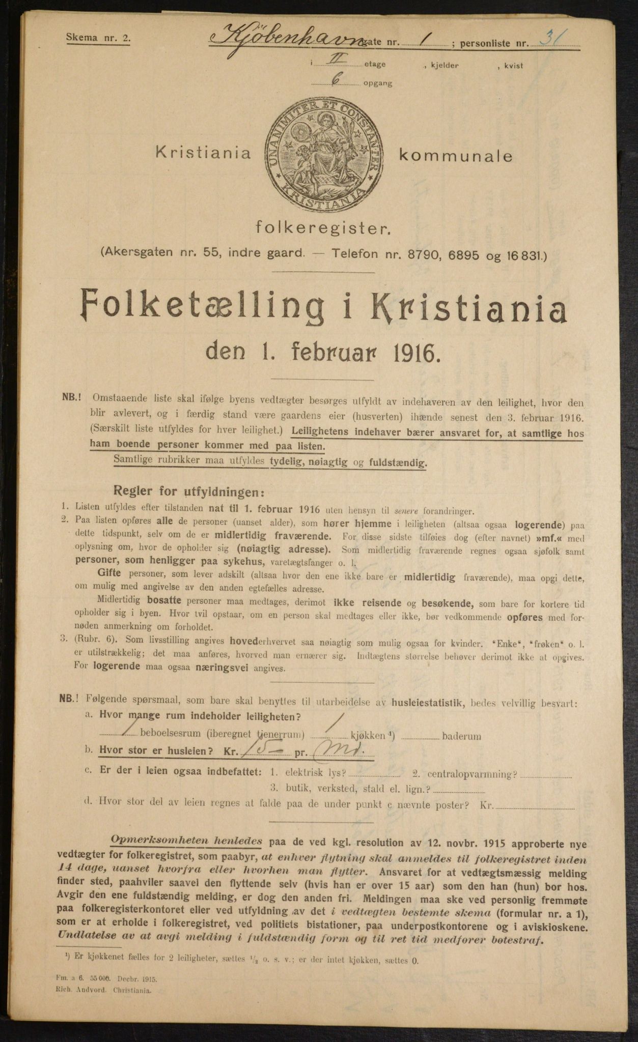 OBA, Municipal Census 1916 for Kristiania, 1916, p. 56178