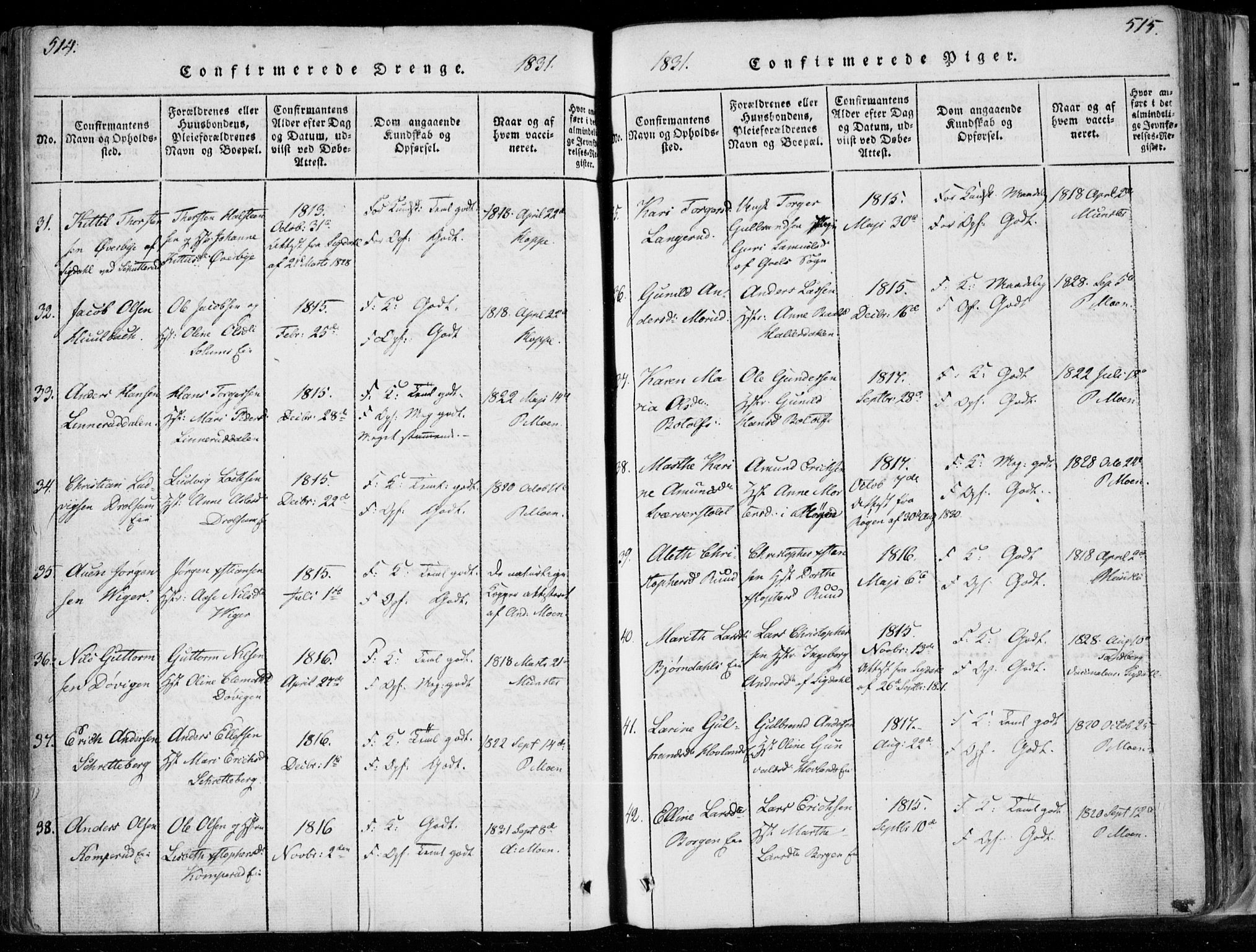 Modum kirkebøker, AV/SAKO-A-234/F/Fa/L0006: Parish register (official) no. 6, 1832-1841, p. 514-515