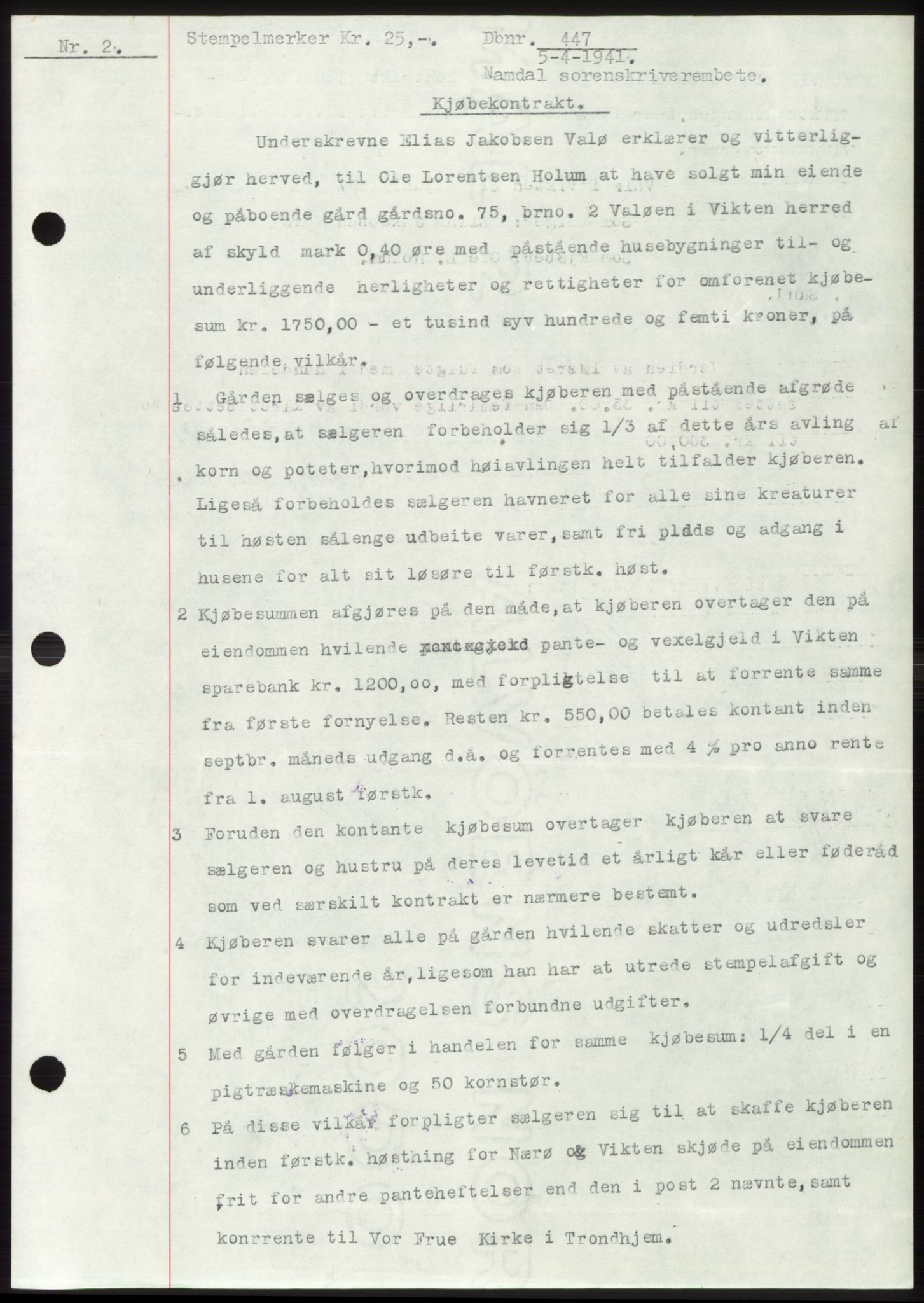 Namdal sorenskriveri, SAT/A-4133/1/2/2C: Mortgage book no. -, 1940-1941, Deed date: 05.04.1941