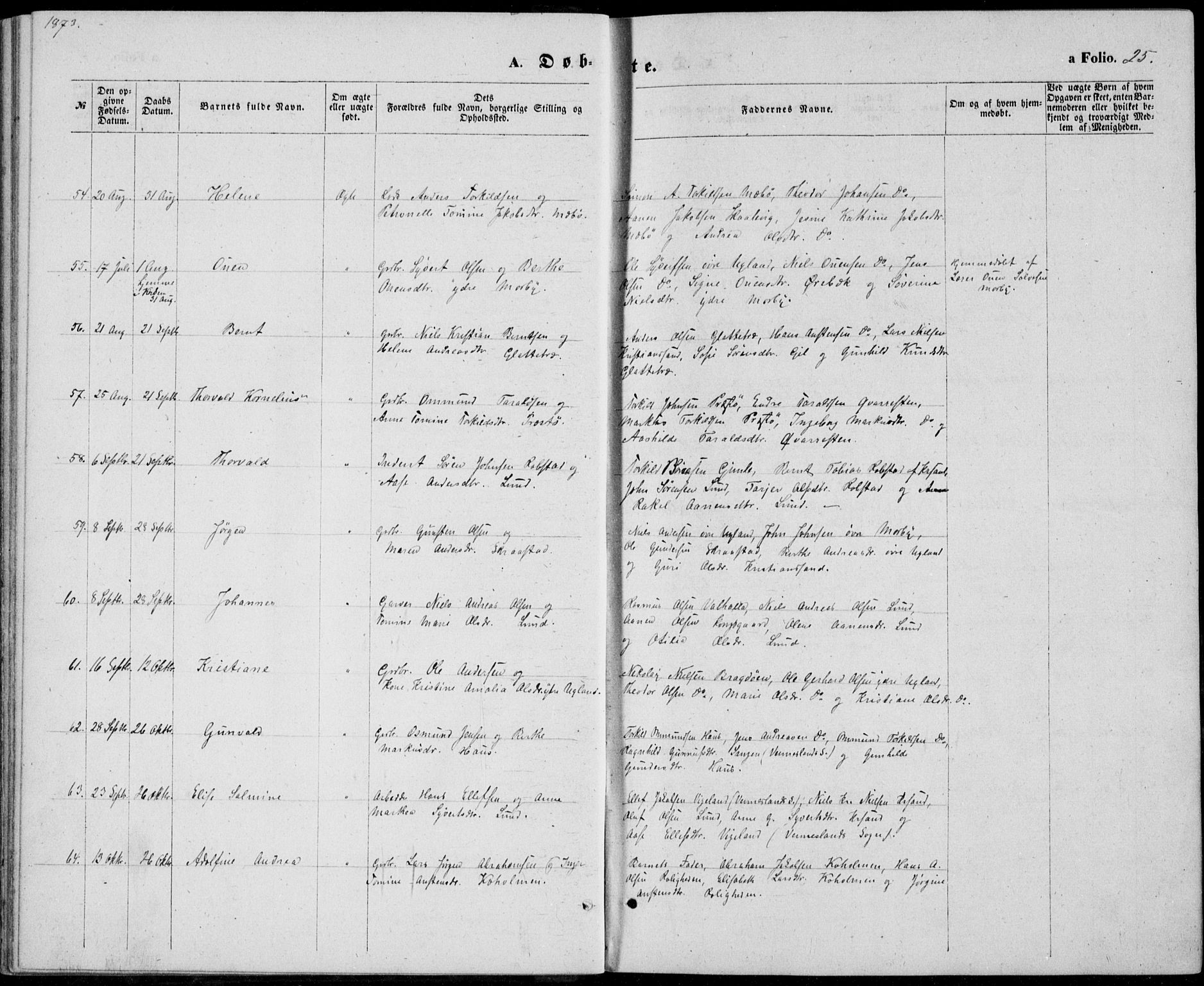 Oddernes sokneprestkontor, AV/SAK-1111-0033/F/Fb/Fba/L0007: Parish register (copy) no. B 7, 1869-1887, p. 25