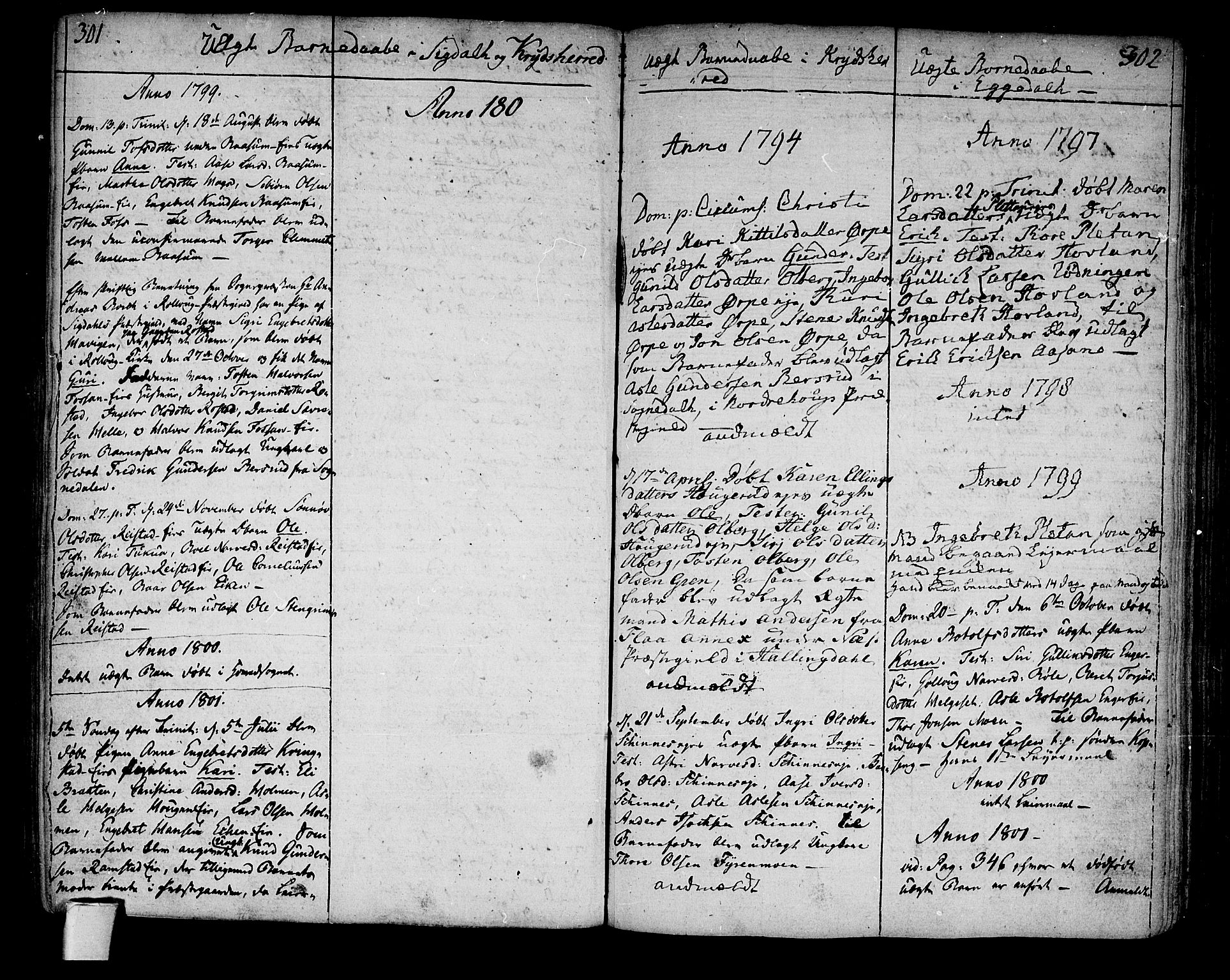 Sigdal kirkebøker, SAKO/A-245/F/Fa/L0003: Parish register (official) no. I 3, 1793-1811, p. 301-302