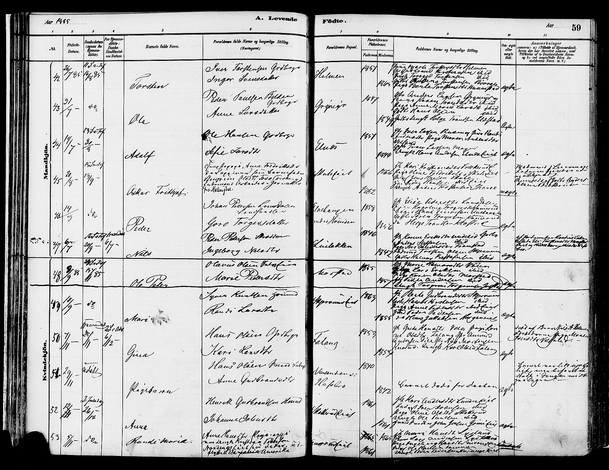 Gran prestekontor, SAH/PREST-112/H/Ha/Haa/L0014: Parish register (official) no. 14, 1880-1889, p. 59