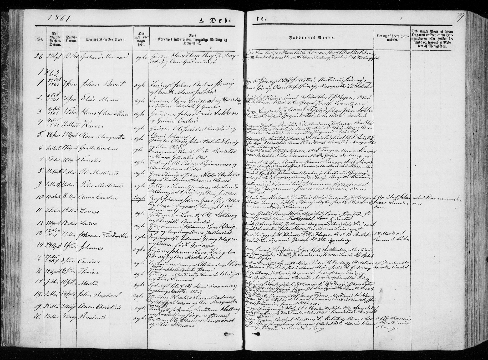 Ministerialprotokoller, klokkerbøker og fødselsregistre - Nord-Trøndelag, SAT/A-1458/722/L0218: Parish register (official) no. 722A05, 1843-1868, p. 79