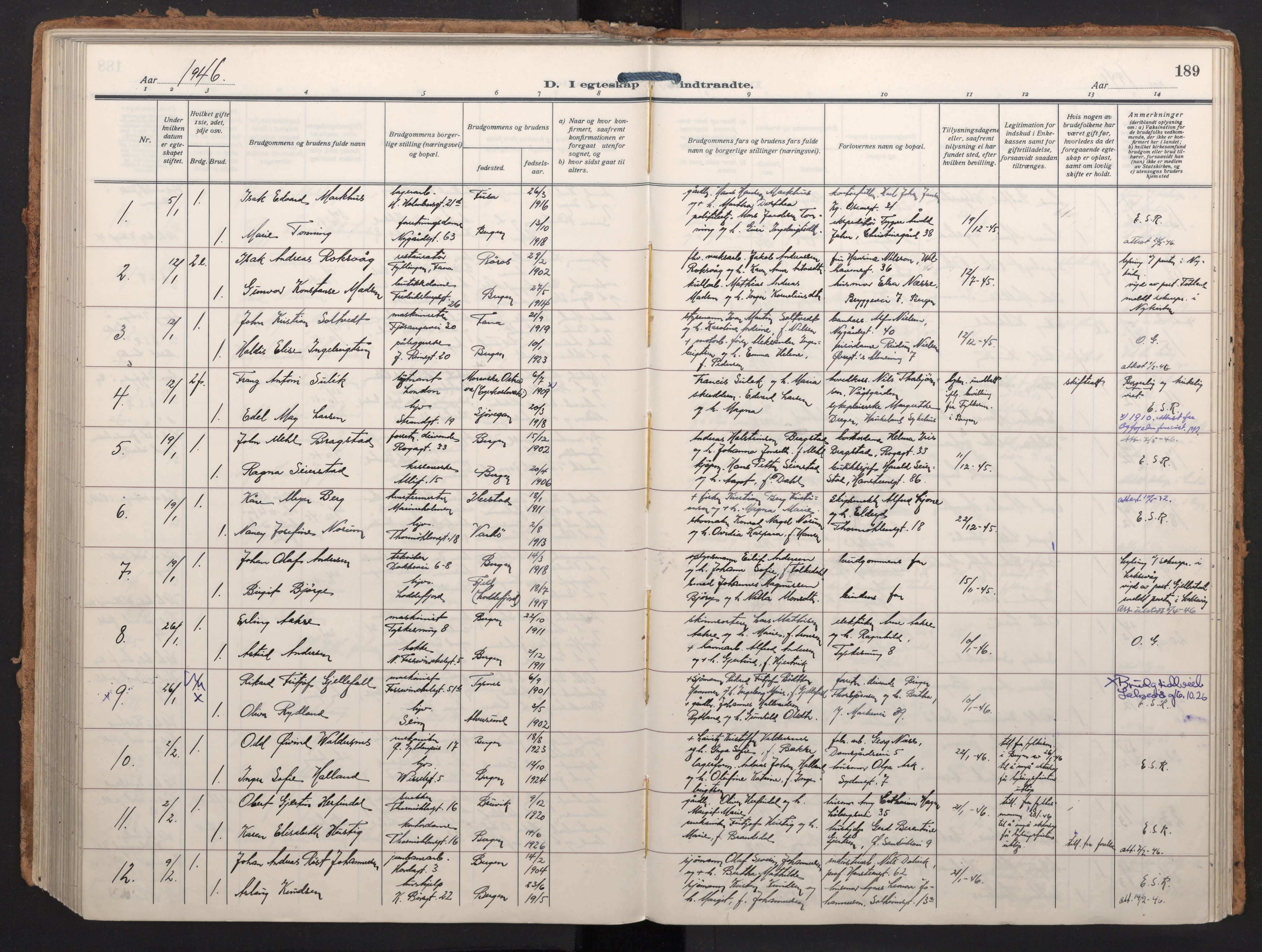 Johanneskirken sokneprestembete, AV/SAB-A-76001/H/Haa/L0014: Parish register (official) no. D 3, 1929-1949, p. 188b-189a