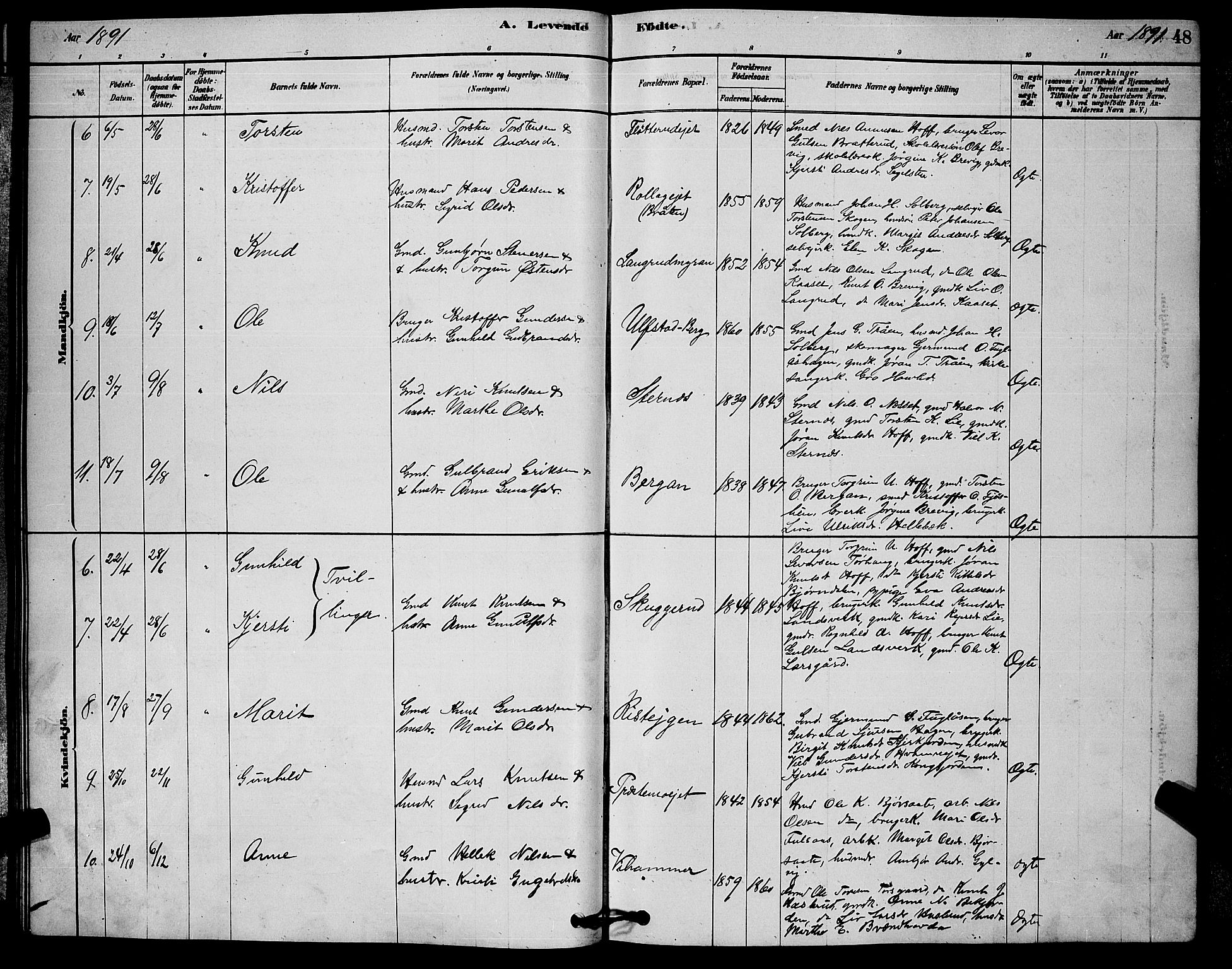 Rollag kirkebøker, AV/SAKO-A-240/G/Ga/L0004: Parish register (copy) no. I 4, 1878-1903, p. 48