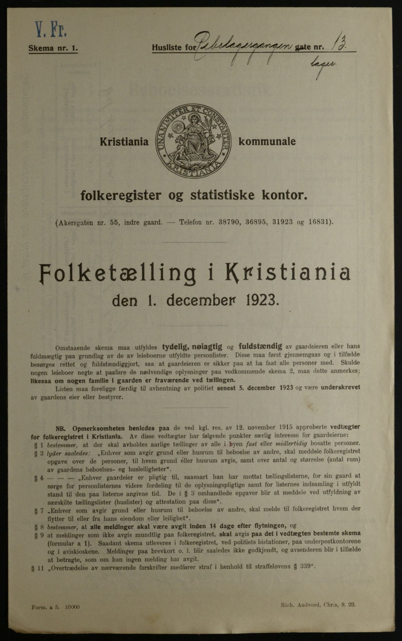 OBA, Municipal Census 1923 for Kristiania, 1923, p. 91533