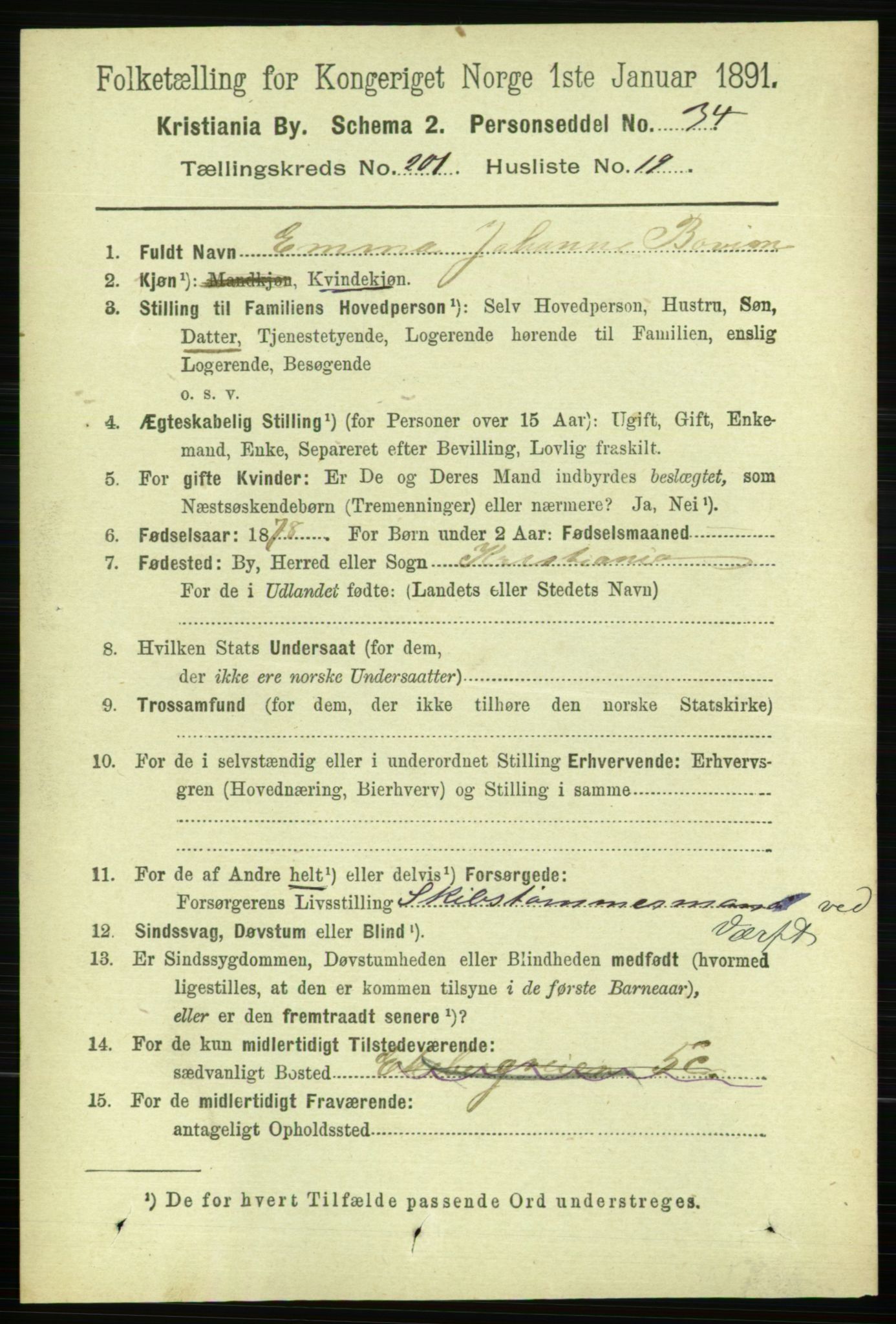 RA, 1891 census for 0301 Kristiania, 1891, p. 121358