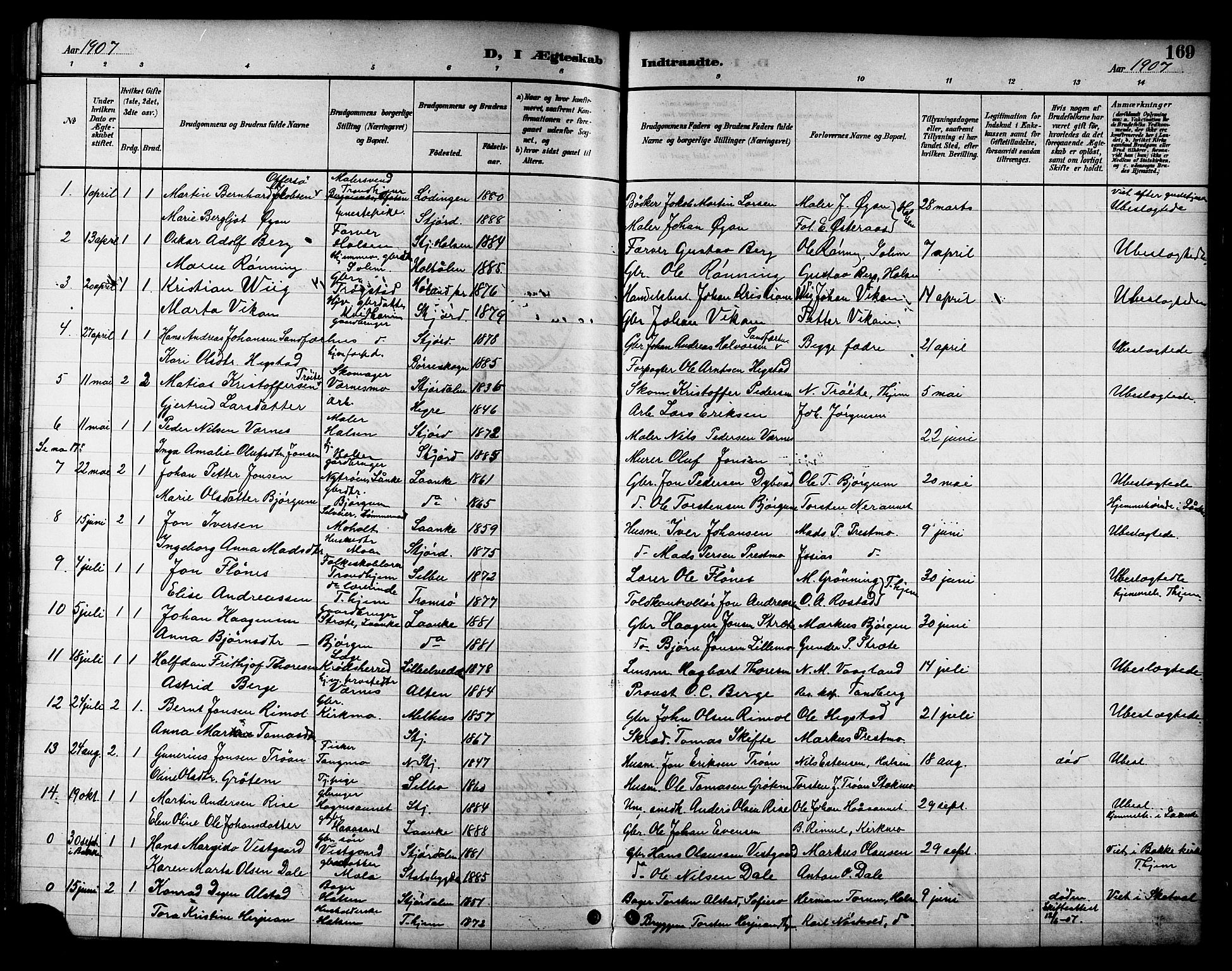 Ministerialprotokoller, klokkerbøker og fødselsregistre - Nord-Trøndelag, SAT/A-1458/709/L0087: Parish register (copy) no. 709C01, 1892-1913, p. 169