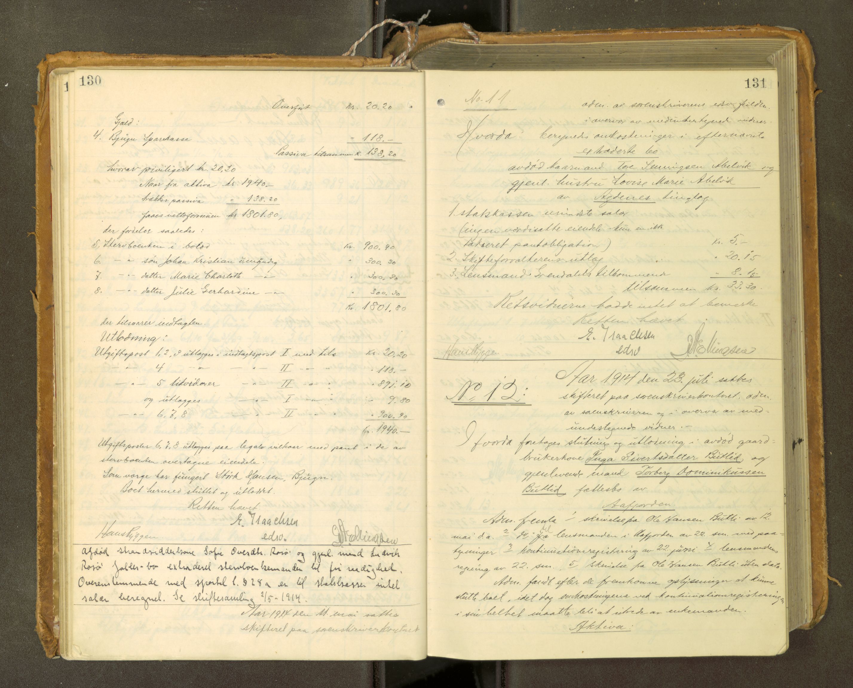 Fosen sorenskriveri, AV/SAT-A-1107/1/3/3A/L0031: Skifteutlodningsprotokoll nr. 10, 1913-1919, p. 130-131