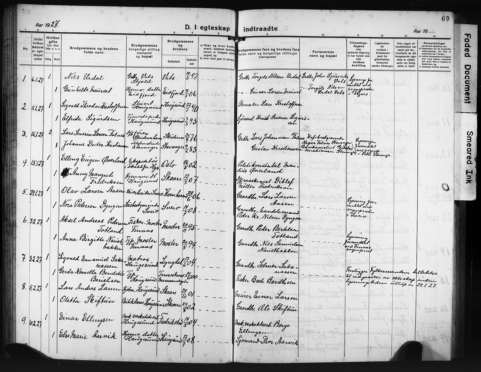 Haugesund sokneprestkontor, AV/SAST-A -101863/H/Ha/Hab/L0010: Parish register (copy) no. B 10, 1920-1931, p. 69