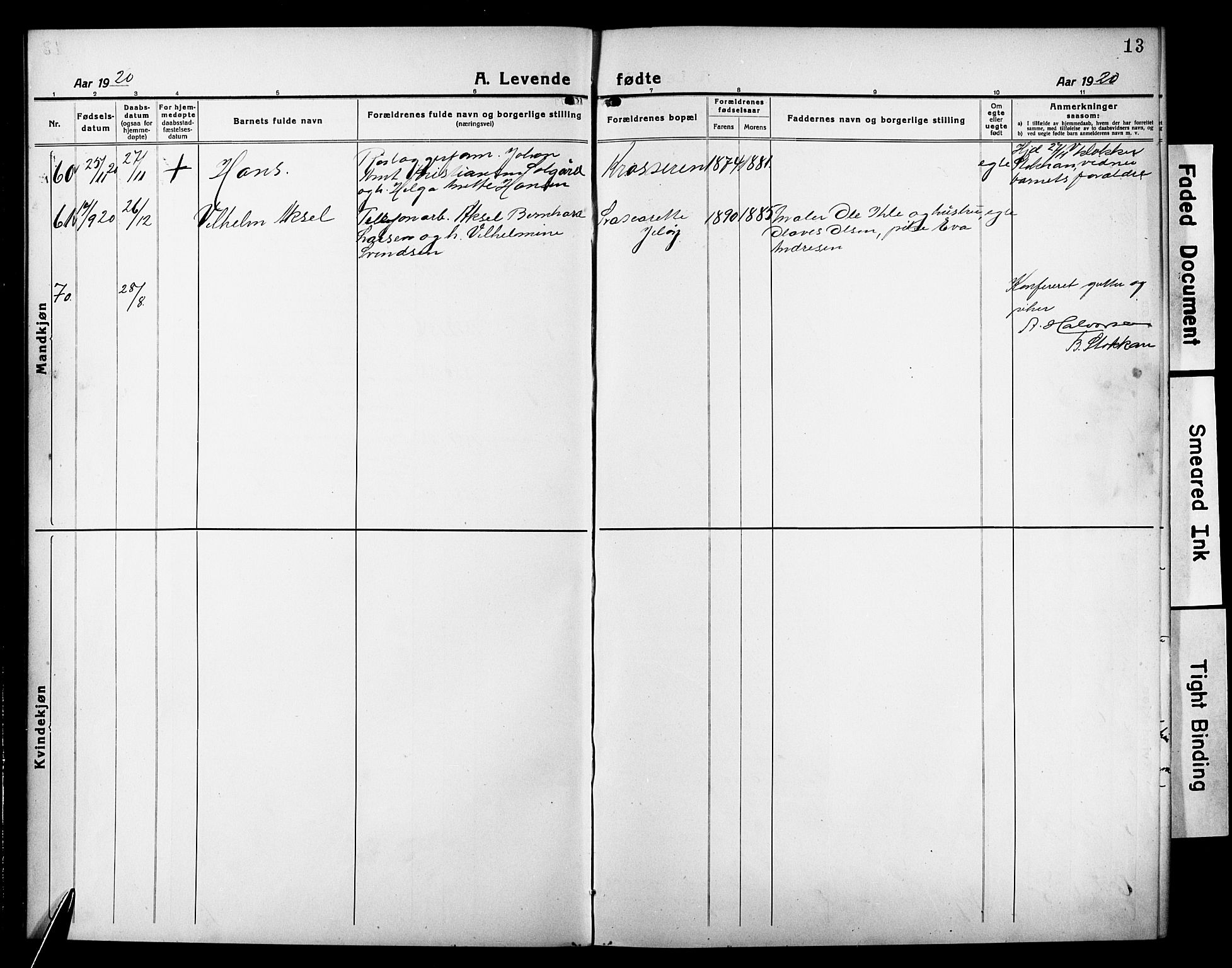 Moss prestekontor Kirkebøker, AV/SAO-A-2003/G/Gb/L0004: Parish register (copy) no. II 4, 1920-1932, p. 13