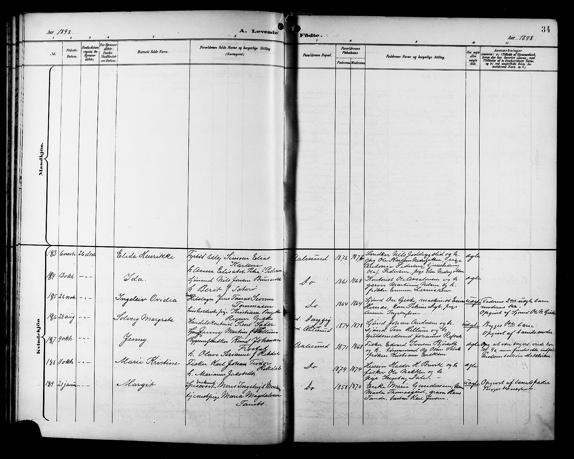 Ministerialprotokoller, klokkerbøker og fødselsregistre - Møre og Romsdal, AV/SAT-A-1454/529/L0468: Parish register (copy) no. 529C05, 1897-1908, p. 34