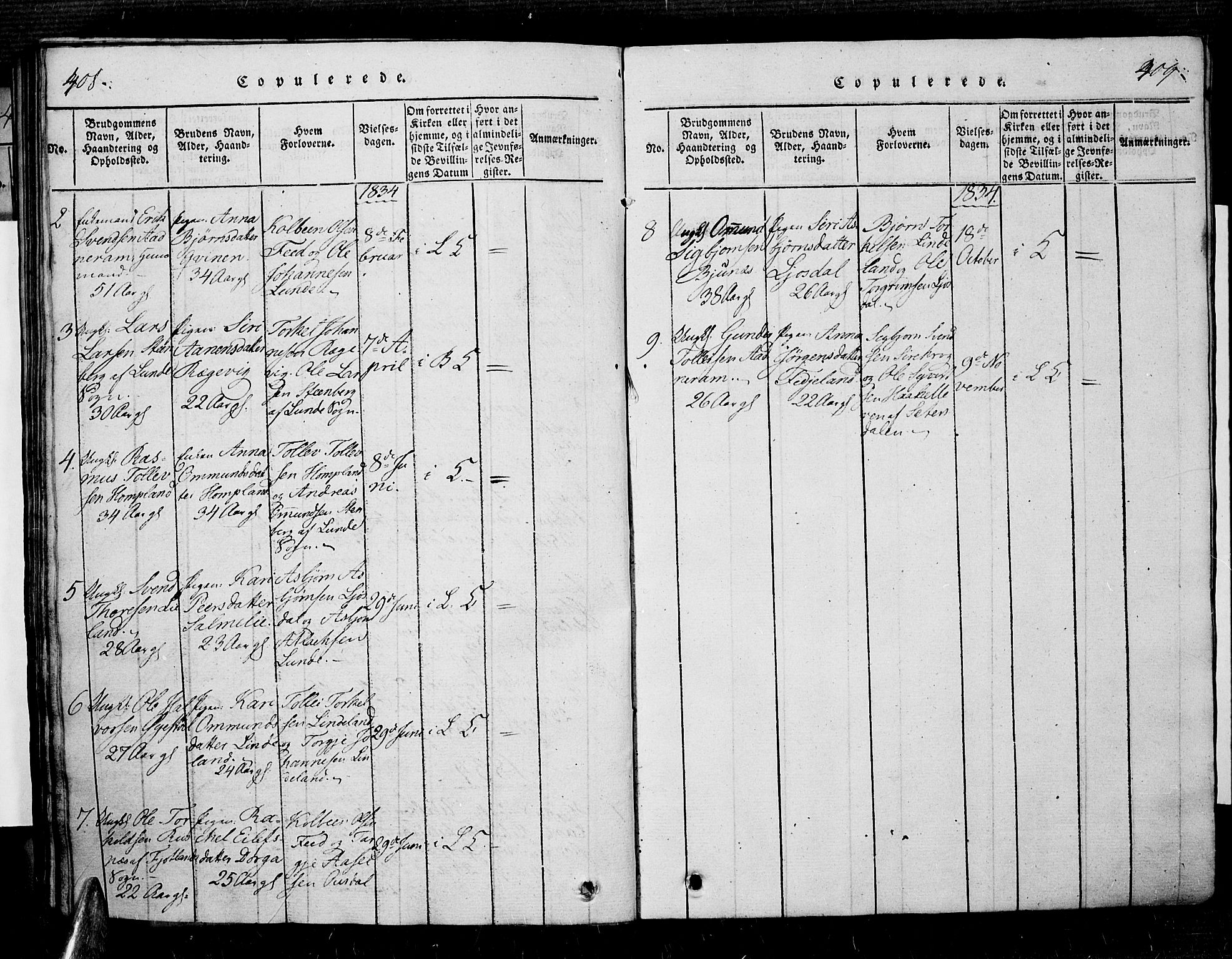 Sirdal sokneprestkontor, AV/SAK-1111-0036/F/Fa/Fab/L0001: Parish register (official) no. A 1, 1815-1834, p. 408-409