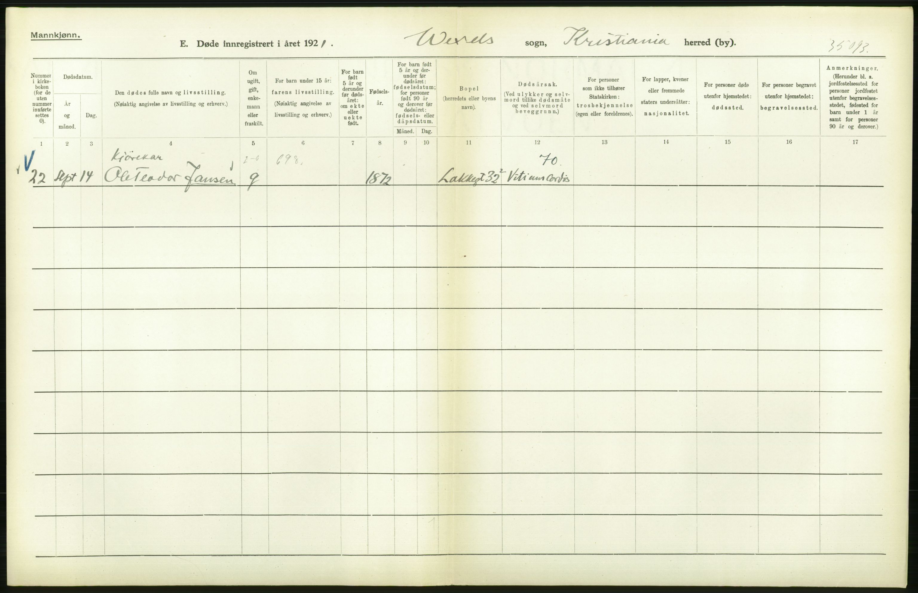 Statistisk sentralbyrå, Sosiodemografiske emner, Befolkning, RA/S-2228/D/Df/Dfc/Dfca/L0013: Kristiania: Døde, dødfødte, 1921, p. 430