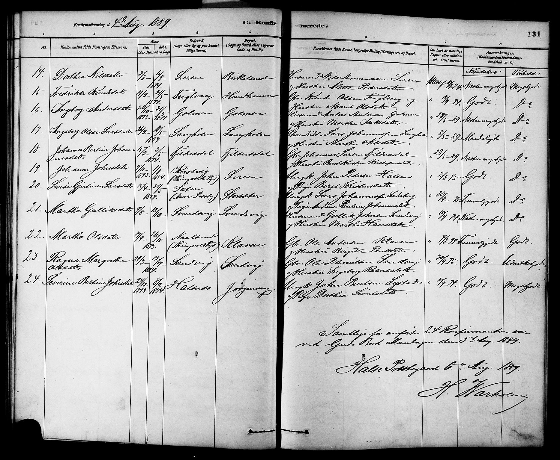 Ministerialprotokoller, klokkerbøker og fødselsregistre - Møre og Romsdal, AV/SAT-A-1454/577/L0896: Parish register (official) no. 577A03, 1880-1898, p. 131