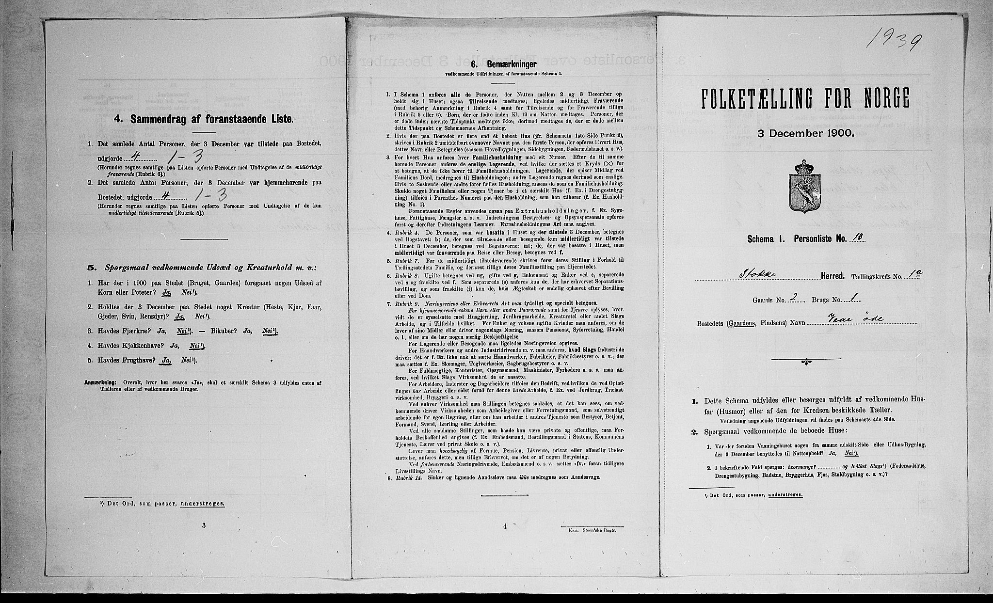 RA, 1900 census for Stokke, 1900, p. 156