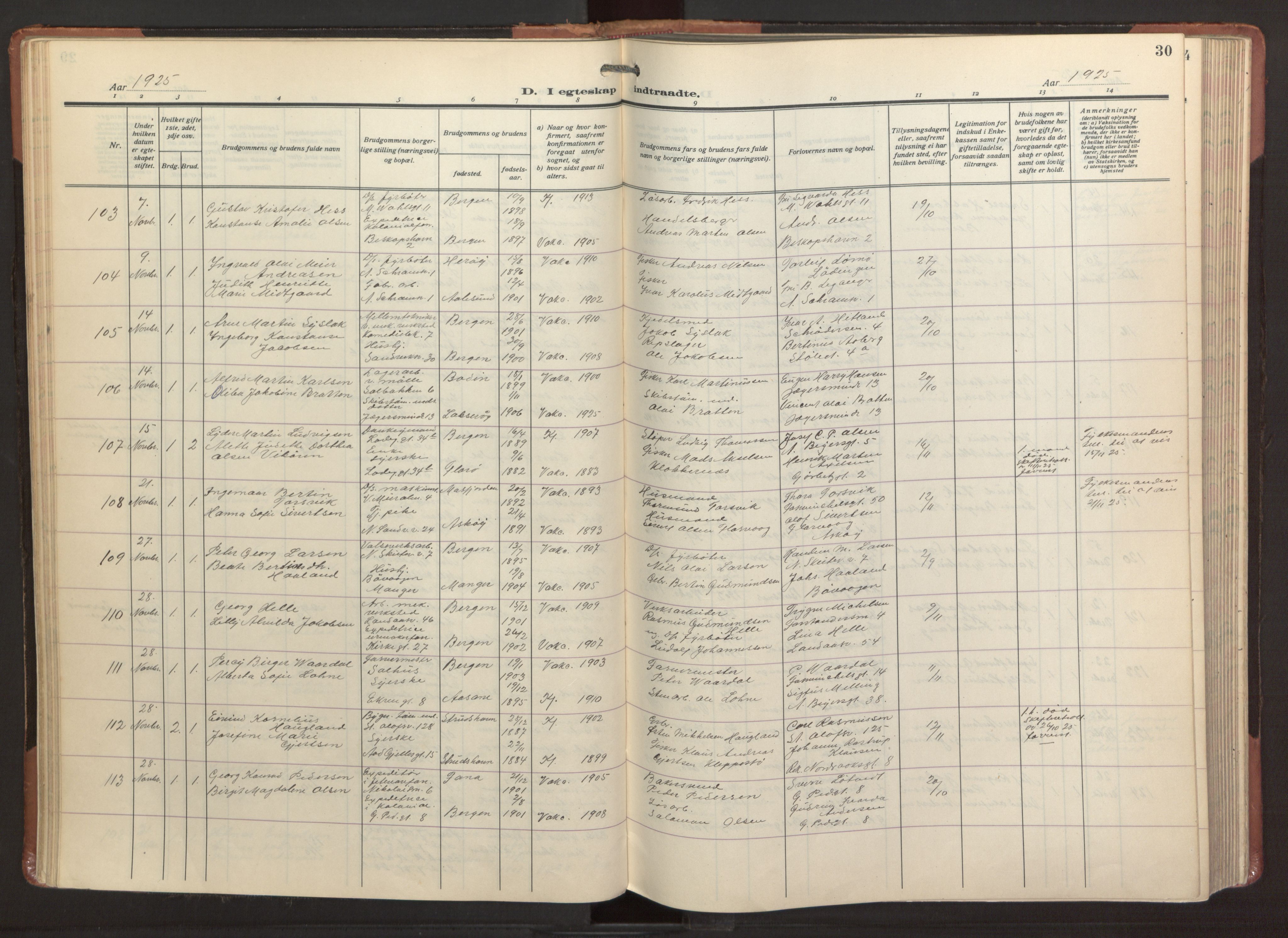 Sandviken Sokneprestembete, AV/SAB-A-77601/H/Ha/L0016: Parish register (official) no. D 3, 1923-1940, p. 30