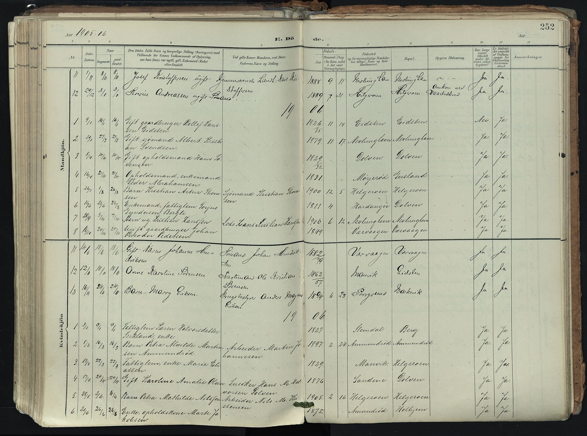 Brunlanes kirkebøker, SAKO/A-342/F/Fb/L0003: Parish register (official) no. II 3, 1900-1922, p. 252