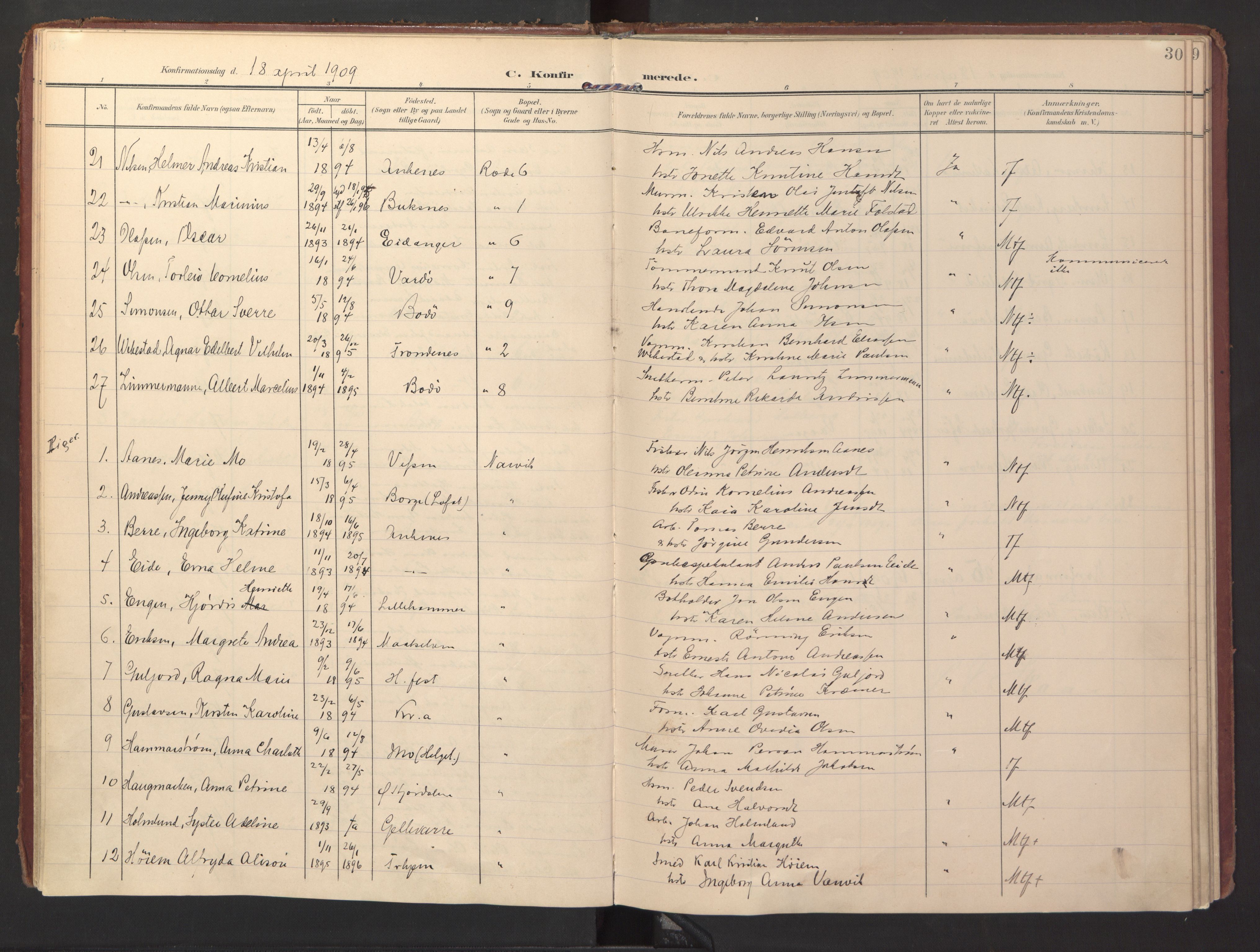 Ministerialprotokoller, klokkerbøker og fødselsregistre - Nordland, AV/SAT-A-1459/871/L0998: Parish register (official) no. 871A14, 1902-1921, p. 30