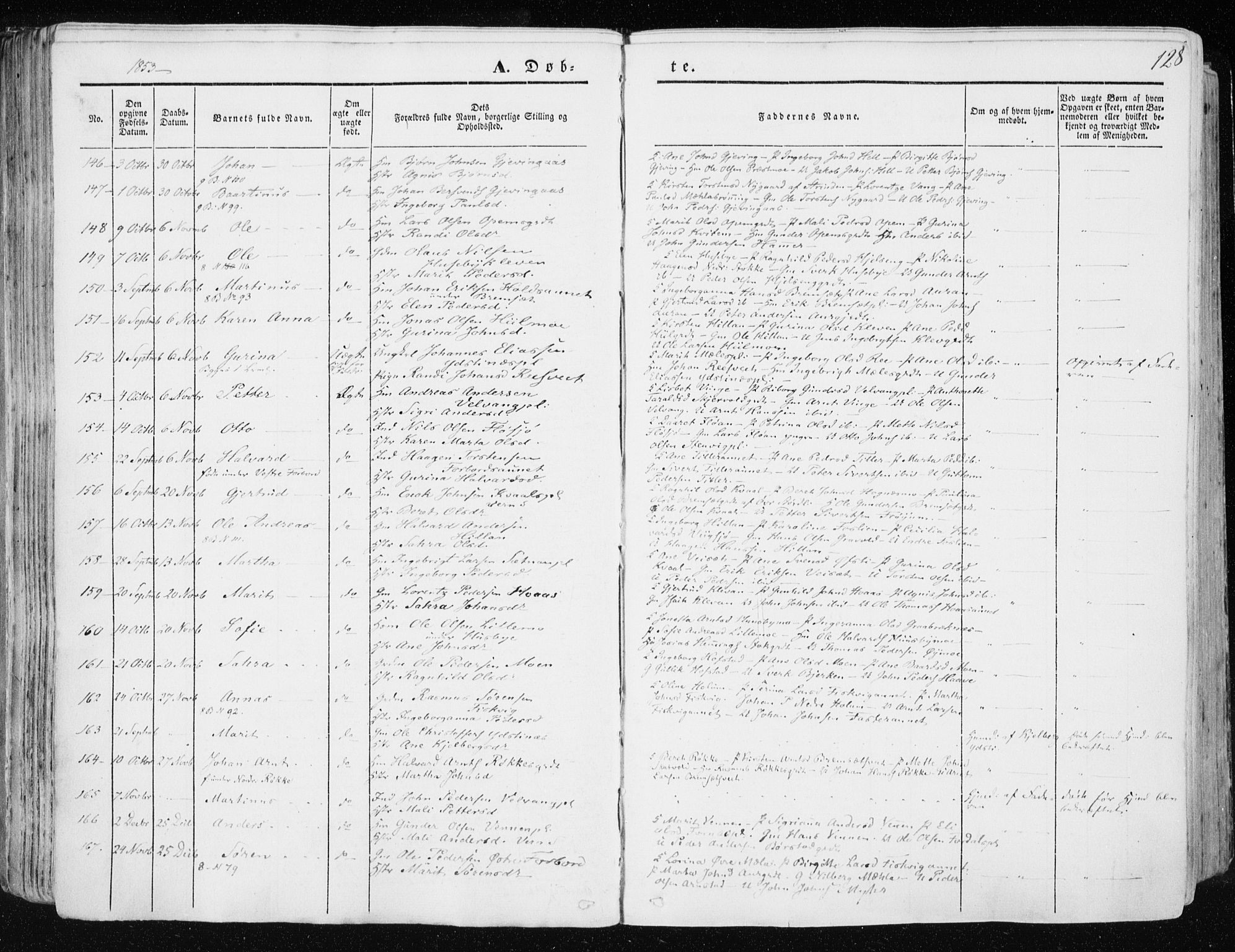 Ministerialprotokoller, klokkerbøker og fødselsregistre - Nord-Trøndelag, SAT/A-1458/709/L0074: Parish register (official) no. 709A14, 1845-1858, p. 128