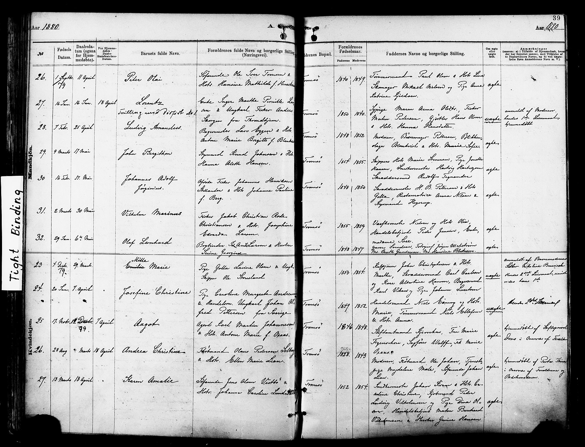 Tromsø sokneprestkontor/stiftsprosti/domprosti, AV/SATØ-S-1343/G/Ga/L0014kirke: Parish register (official) no. 14, 1878-1888, p. 39