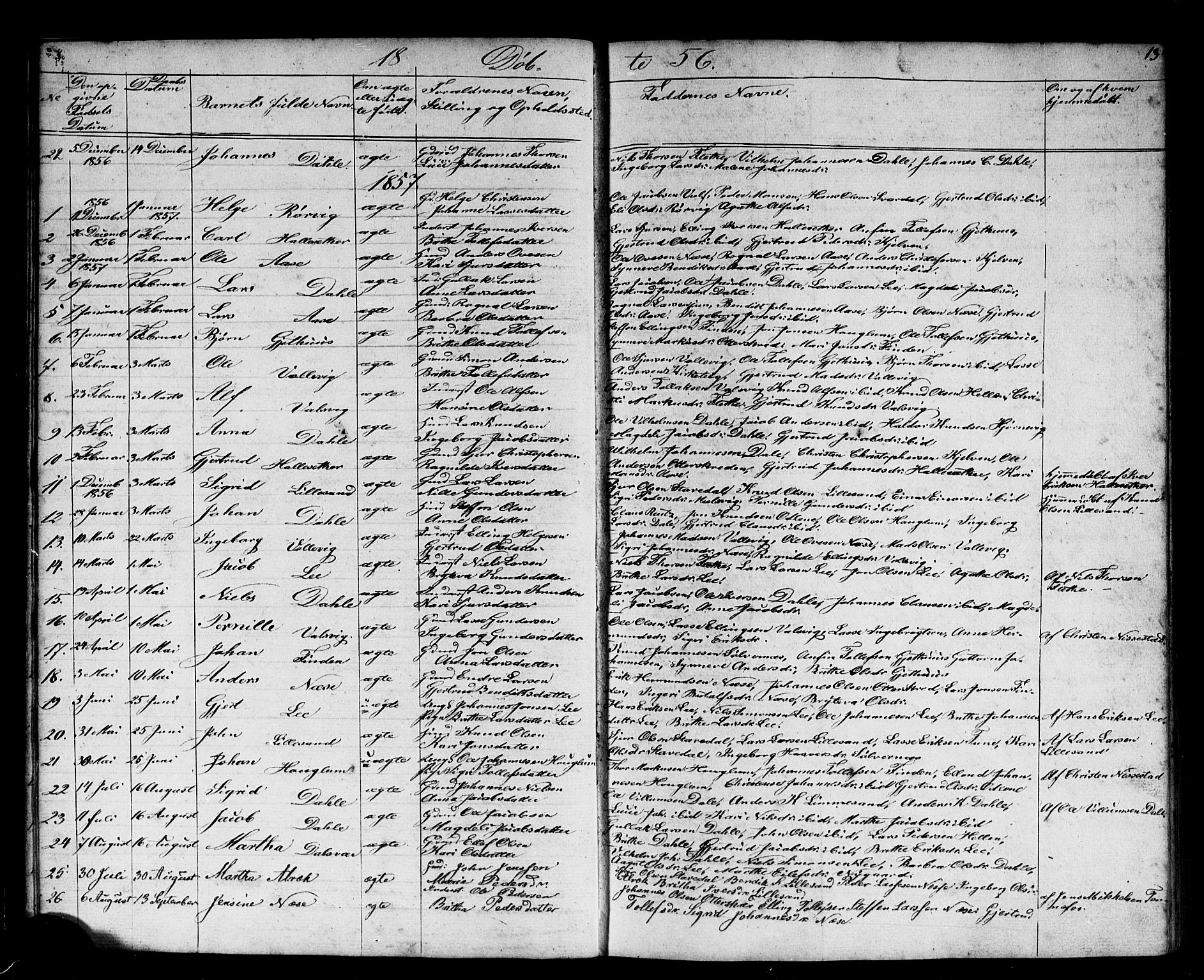 Vik sokneprestembete, SAB/A-81501: Parish register (copy) no. B 1, 1847-1877, p. 13