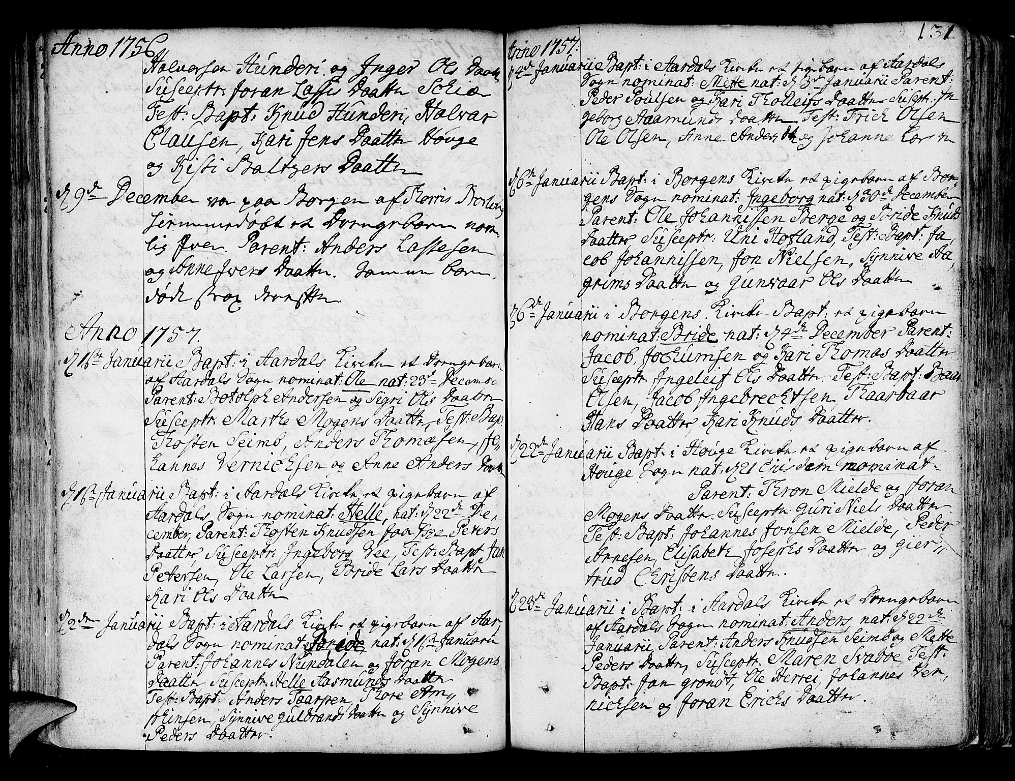 Lærdal sokneprestembete, SAB/A-81201: Parish register (official) no. A 2, 1752-1782, p. 131