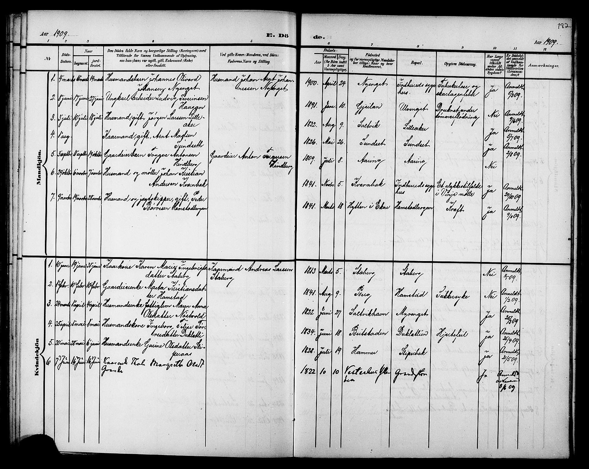 Ministerialprotokoller, klokkerbøker og fødselsregistre - Nord-Trøndelag, AV/SAT-A-1458/733/L0327: Parish register (copy) no. 733C02, 1888-1918, p. 182